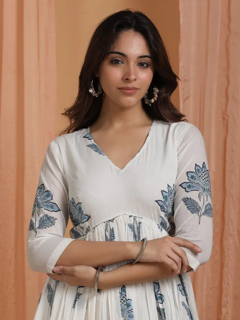 close‑up of hand block printed cotton floral pattern