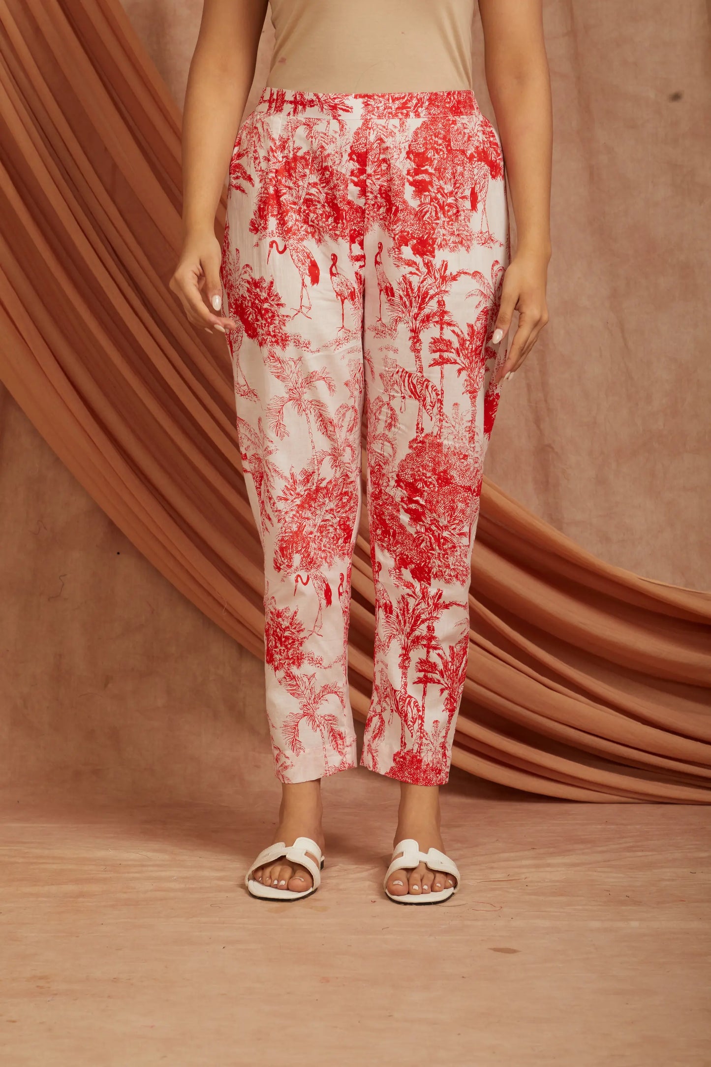 White Red Printed Cotton Co-ord Set - Set of 2