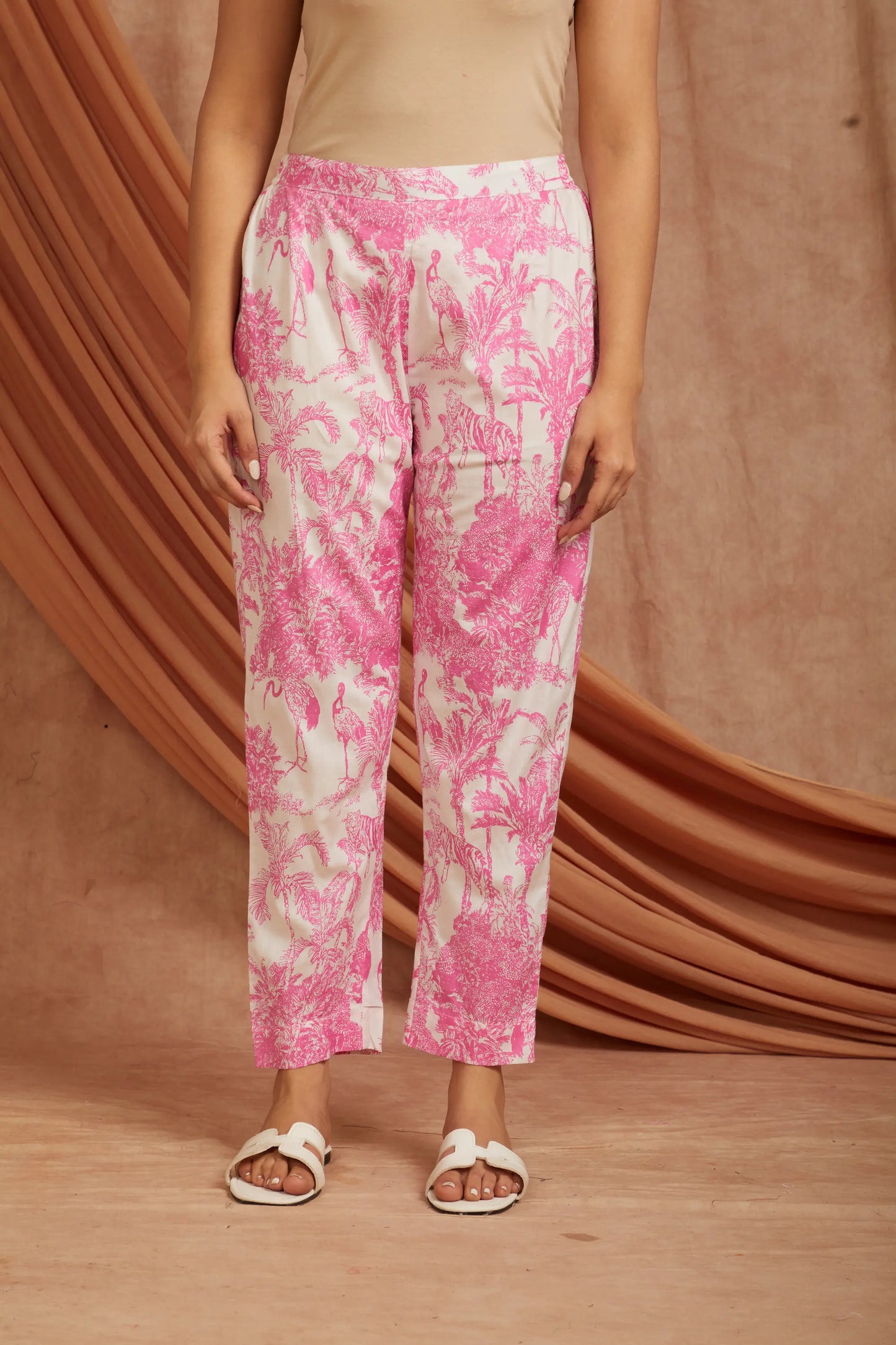 White Pink Printed Cotton Co-ord Set - Set of 2