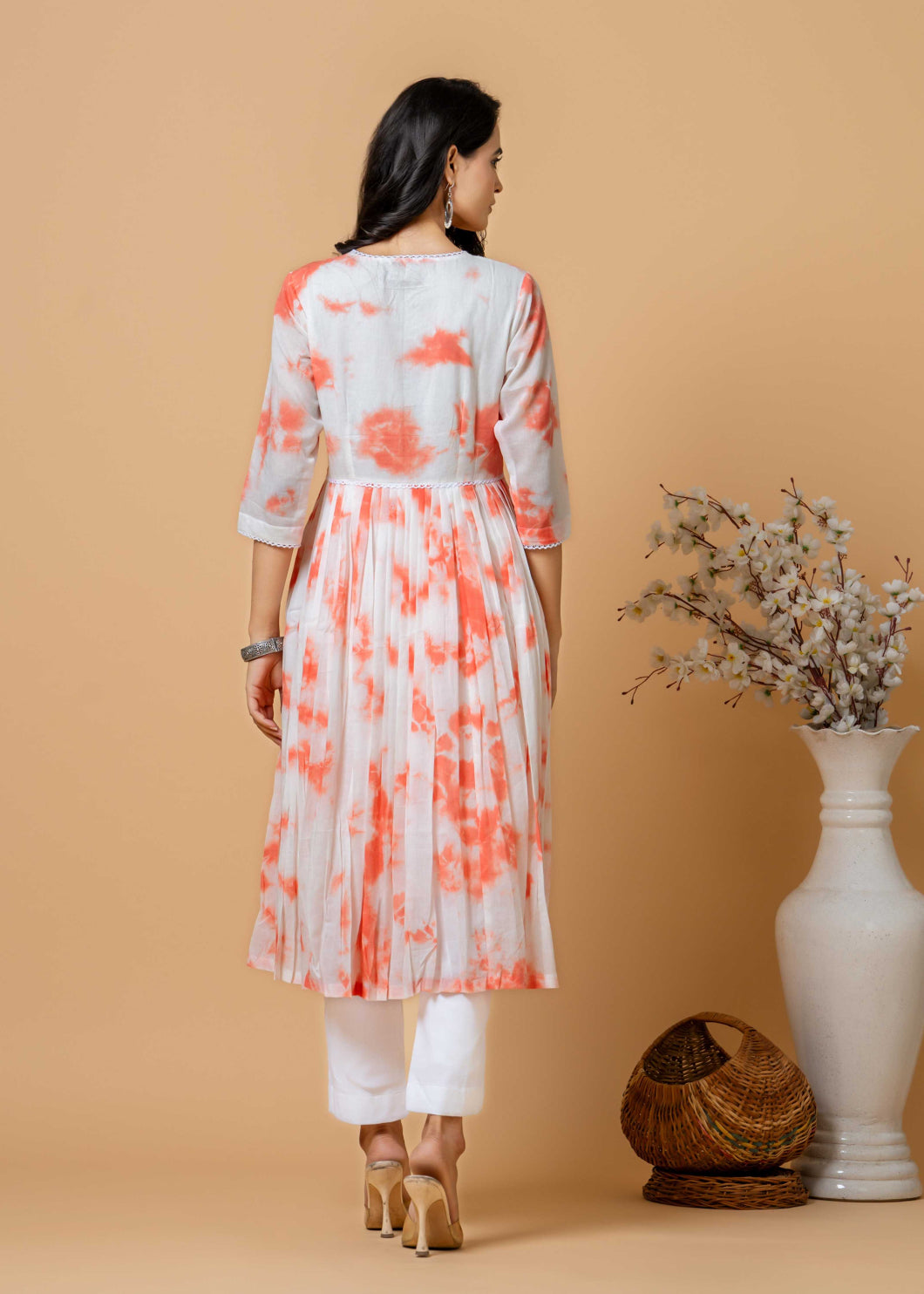 breathable cotton kurta with pants in peach tone