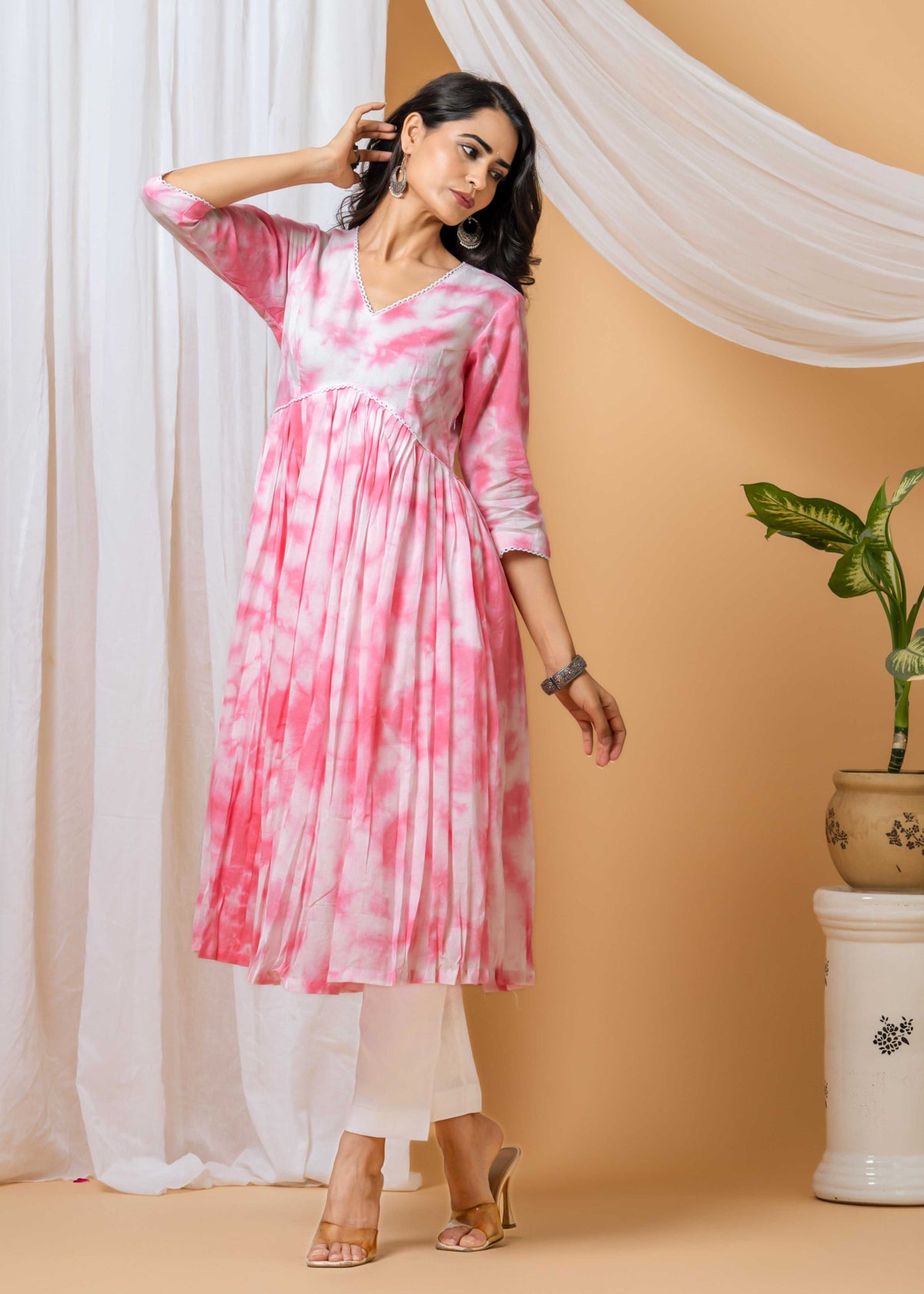 hand tie-dyed kurta with pants for women
