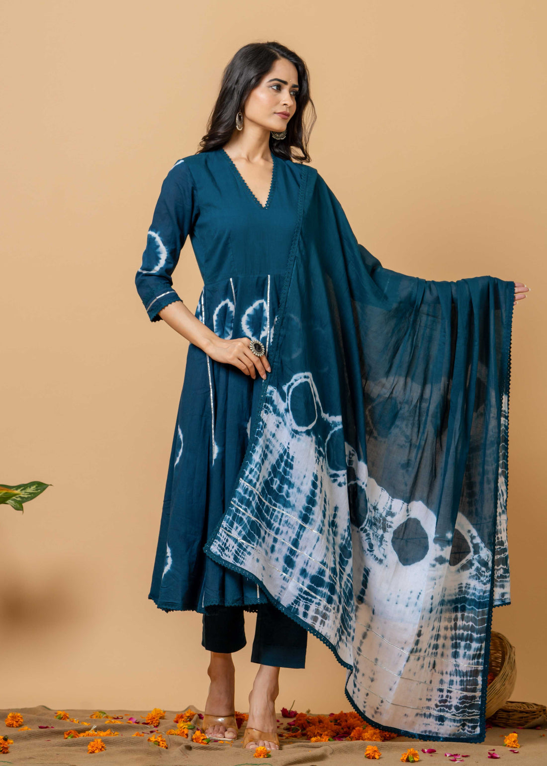 full 3-piece ethnic suit with tie-dye pattern