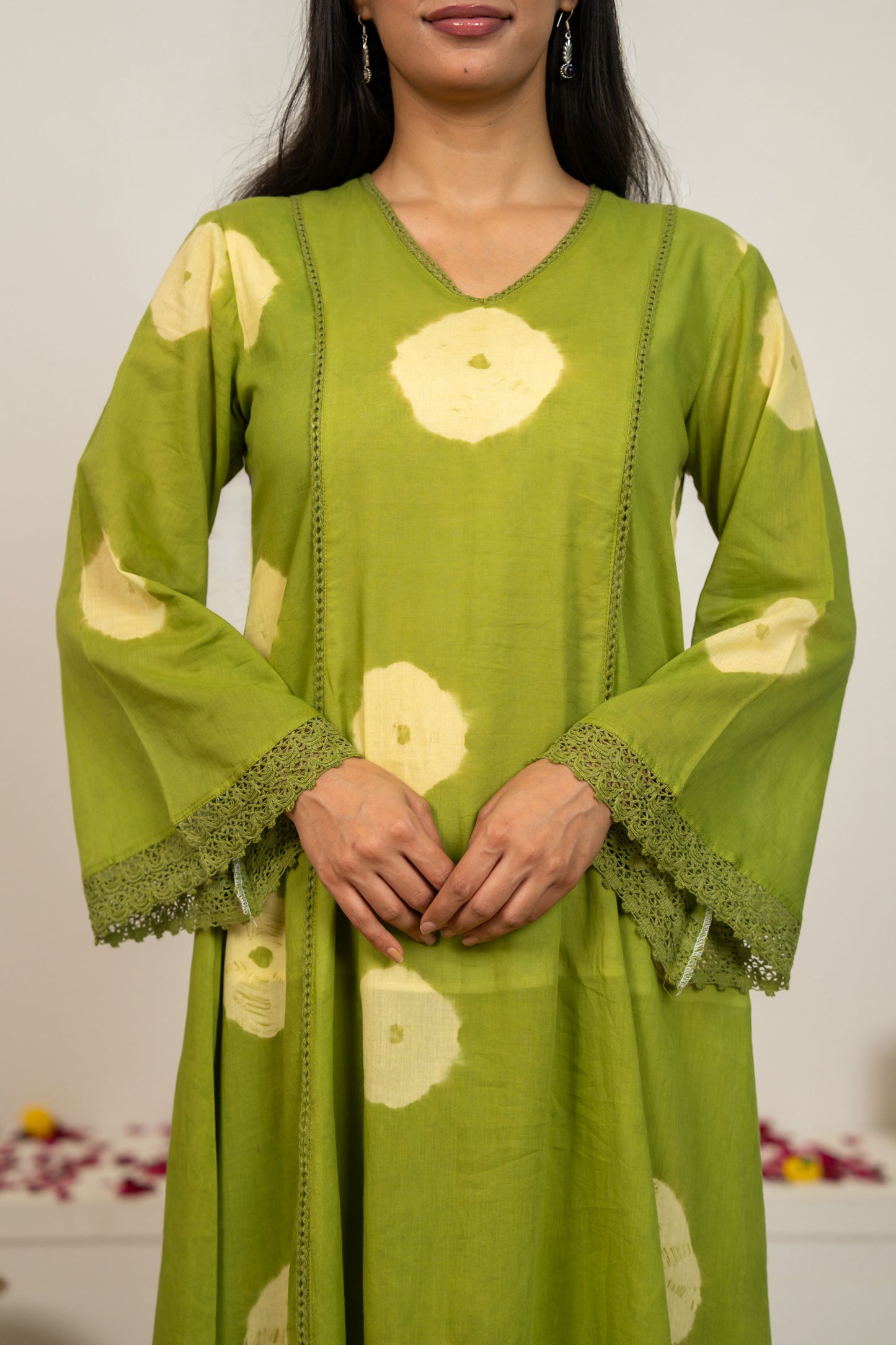 Green Tie and Dye Cotton Suit - Set of 3