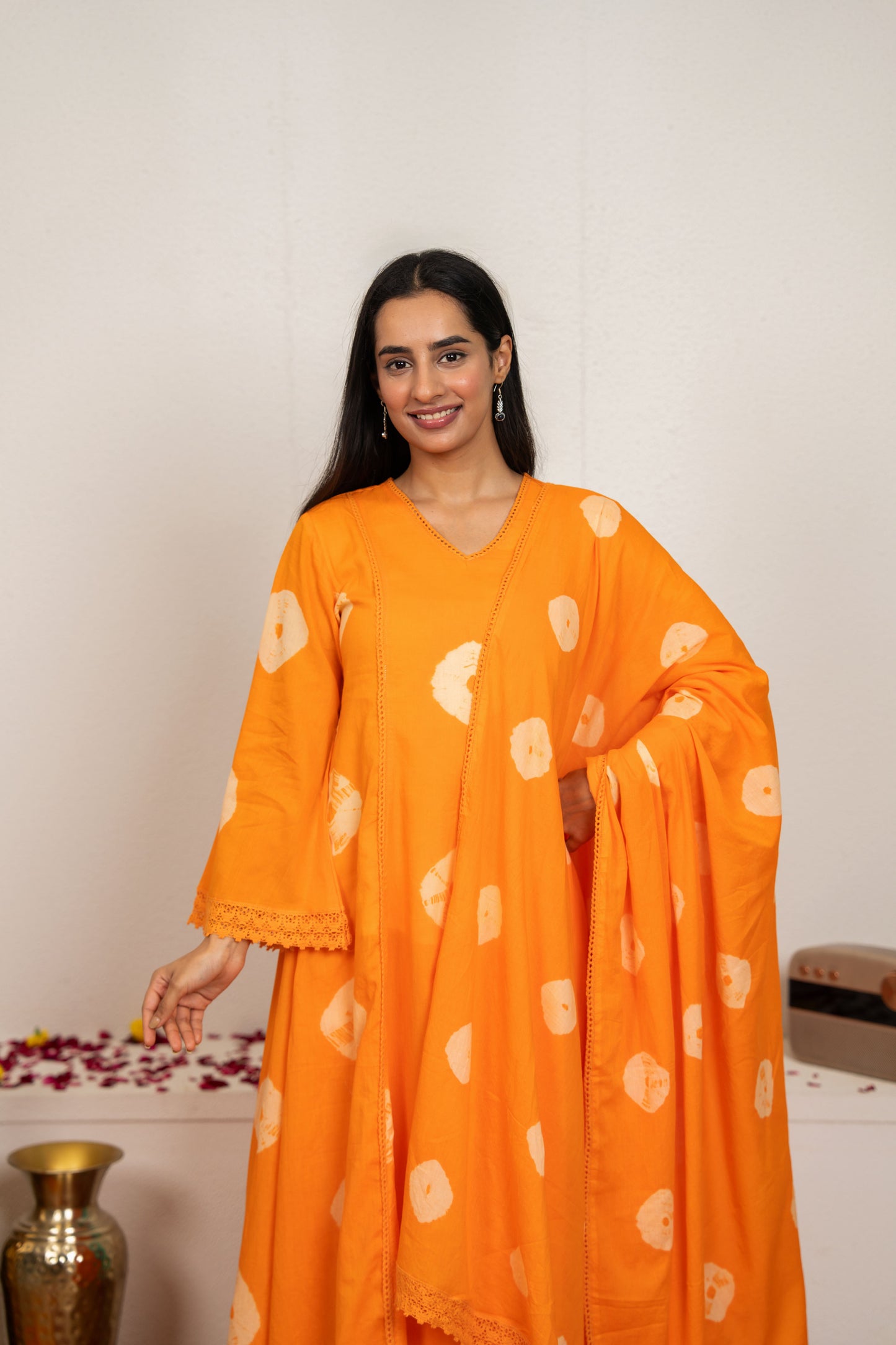 Orange Tie and Dye Cotton Suit - Set of 3