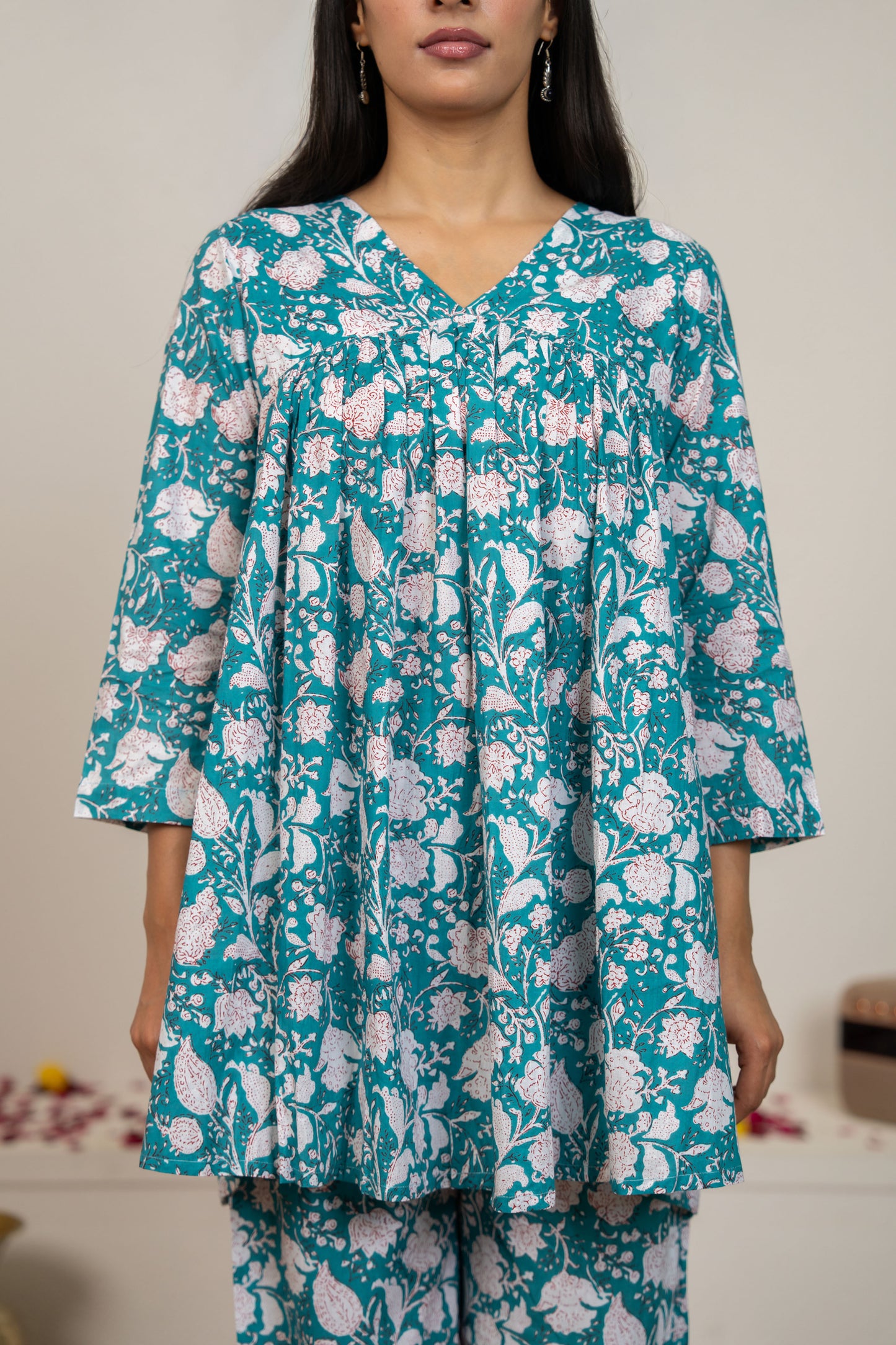 Blue Hand Block Printed Cotton Co-ord Set - Set of 2