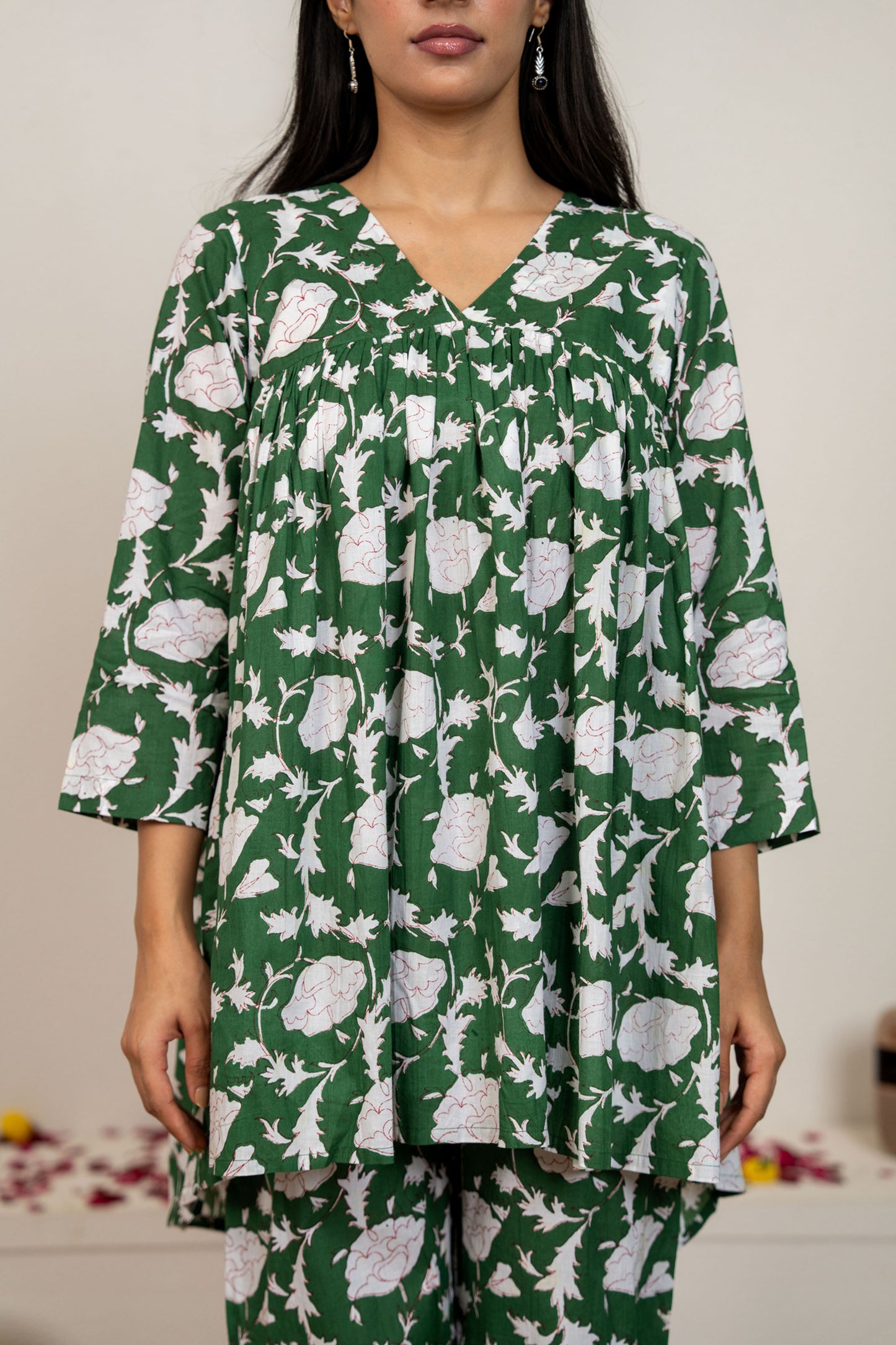 Green Hand Block Printed Cotton Co-ord Set - Set of 2