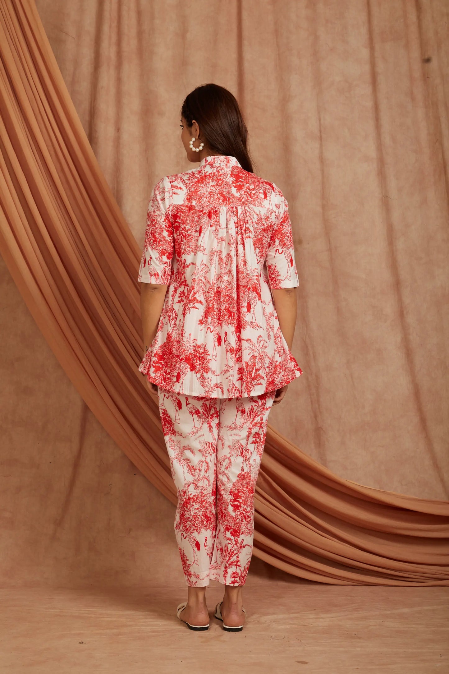 White Red Printed Cotton Co-ord Set - Set of 2