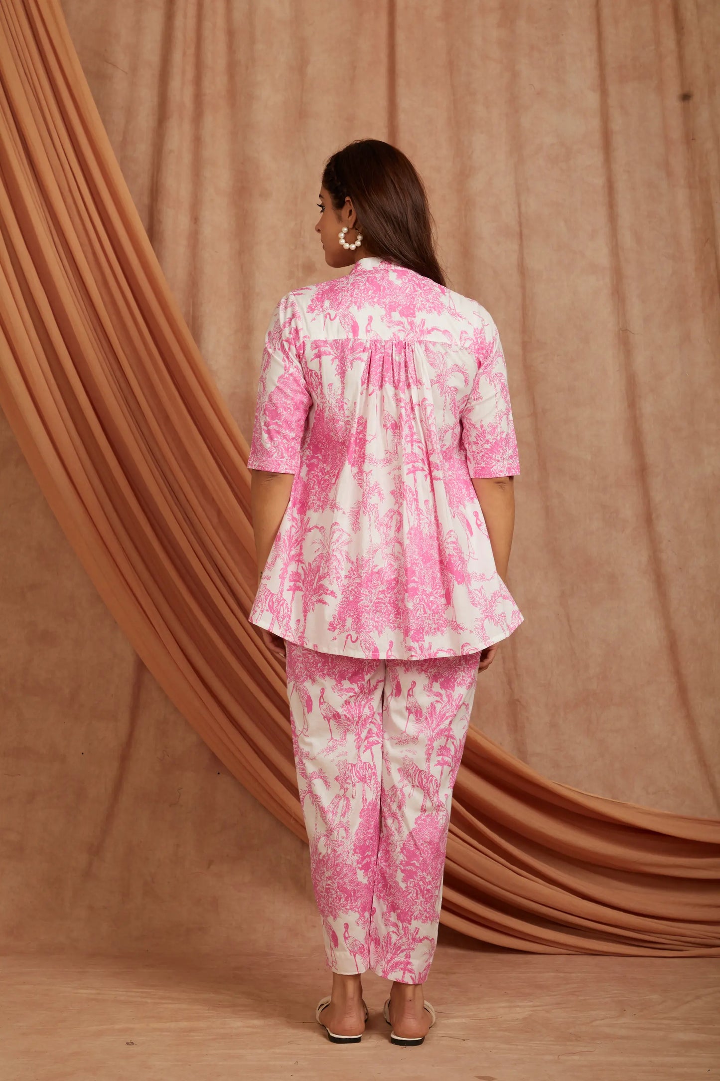 White Pink Printed Cotton Co-ord Set - Set of 2