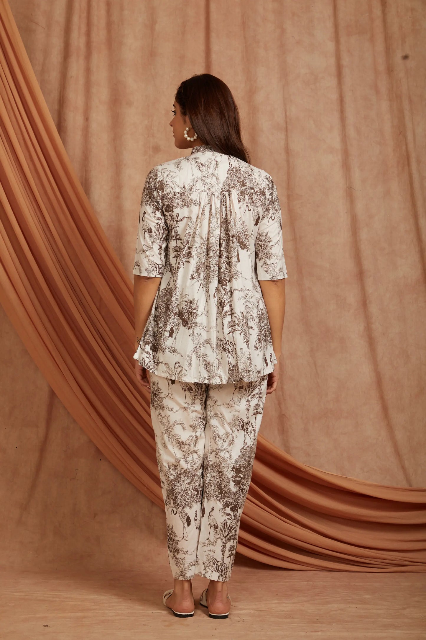 White Brown Printed Cotton Co-ord Set - Set of 2