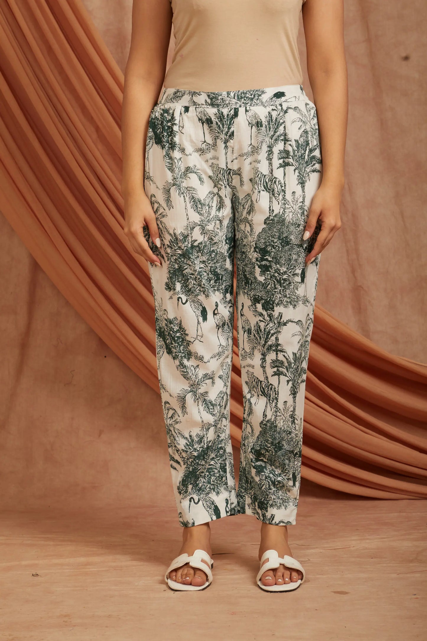 White Green Printed Cotton Co-ord Set - Set of 2