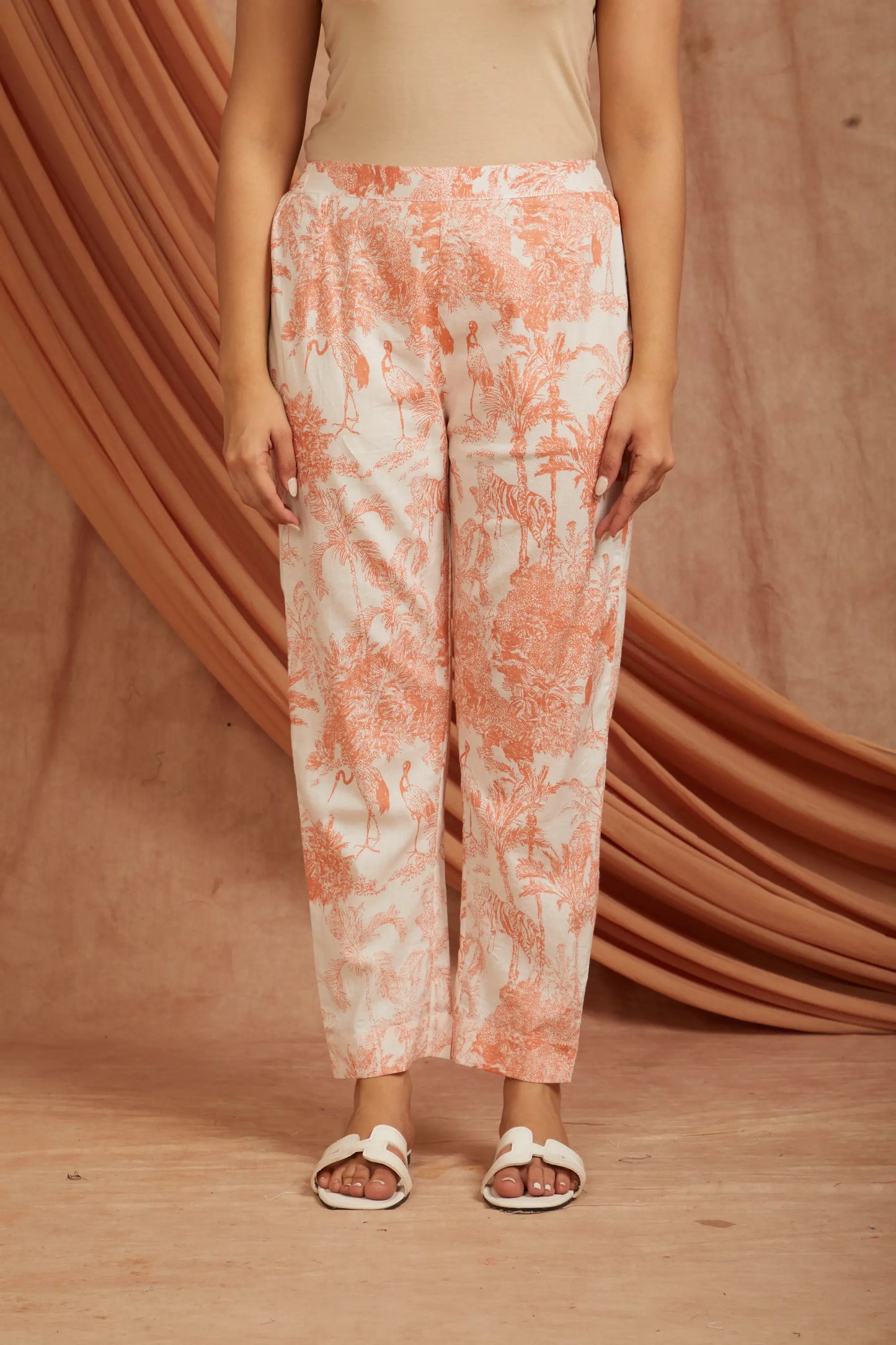 White Peach Printed Cotton Co-ord Set - Set of 2