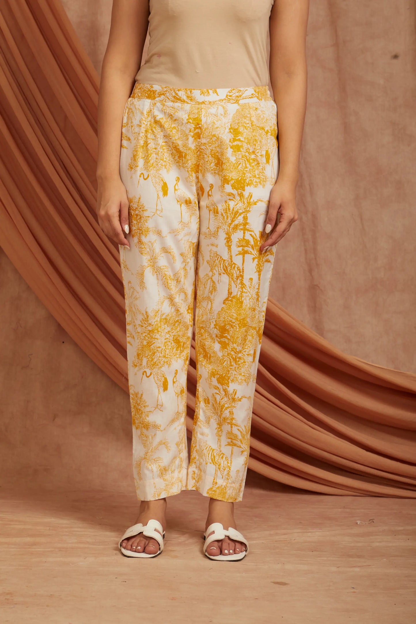 White Yellow Printed Cotton Co-ord Set - Set of 2