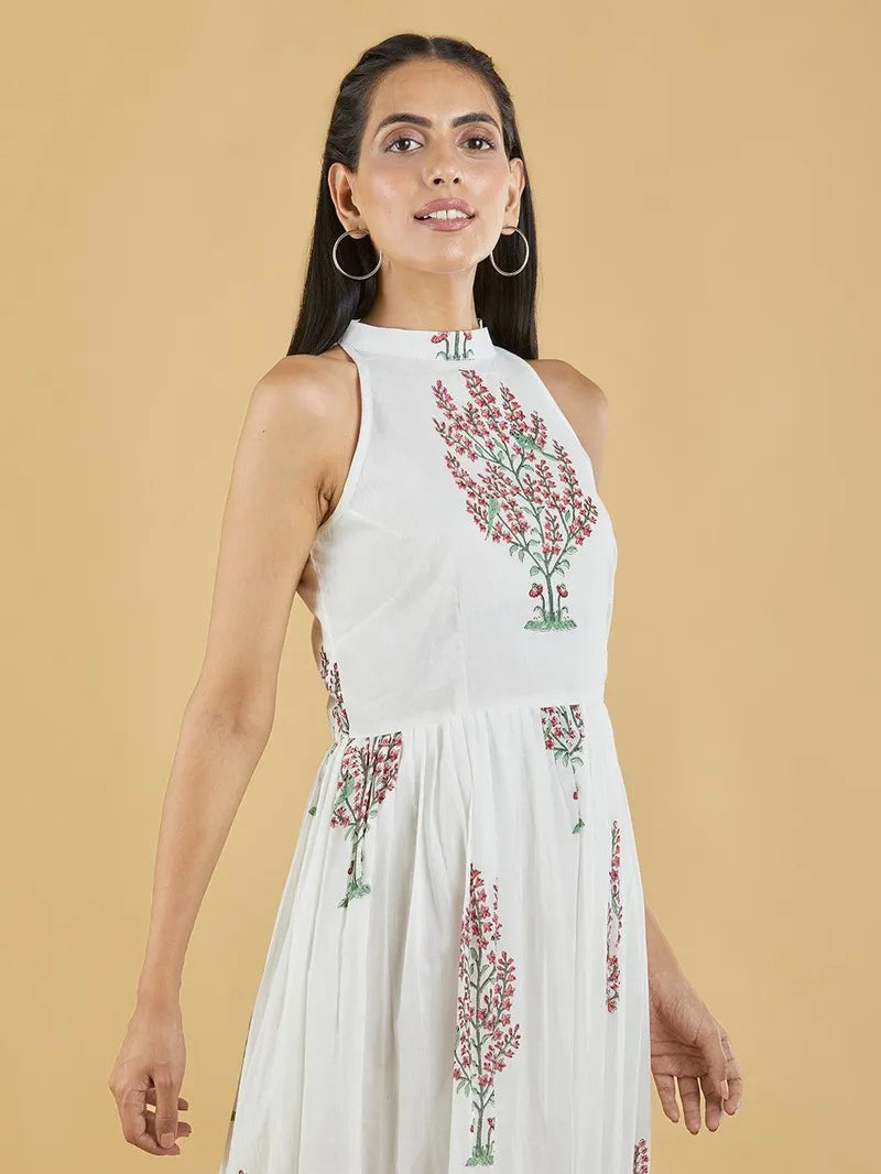sleeveless cotton mulmul maxi dress with floral block print