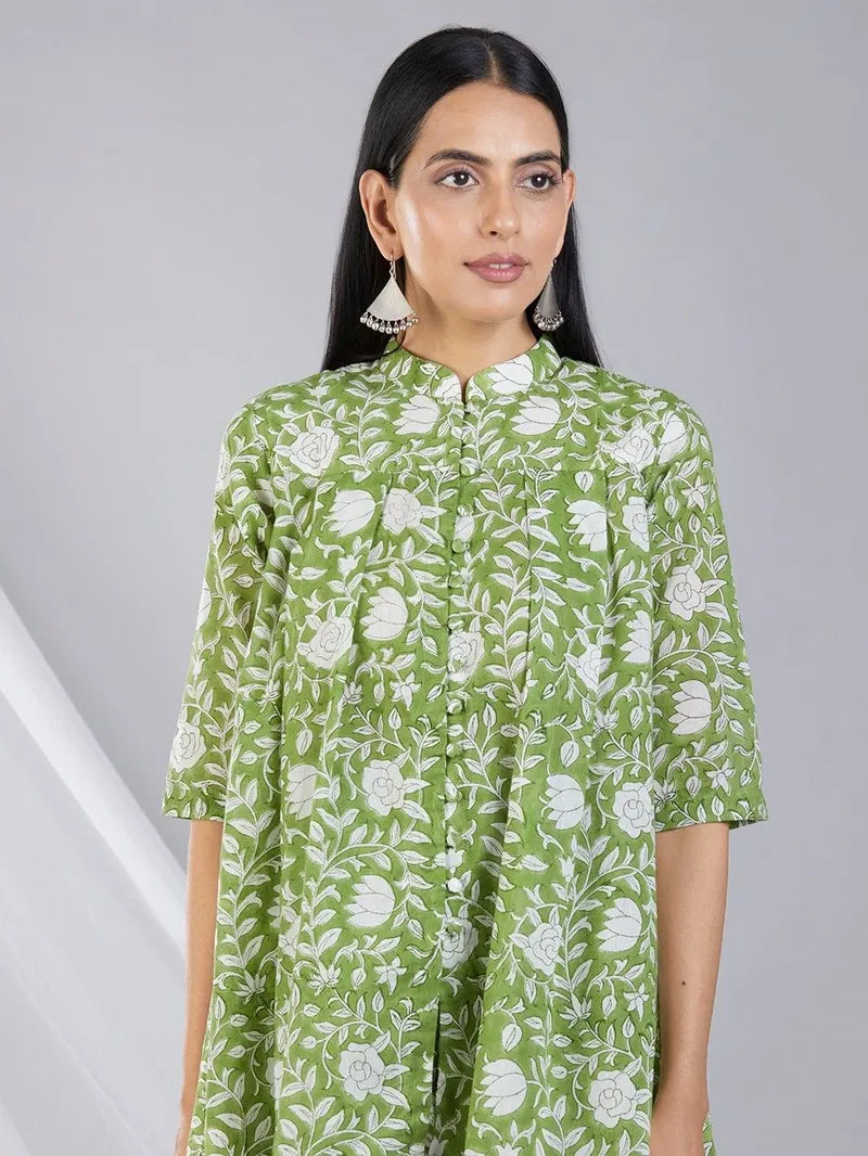 close‑up of traditional block print top