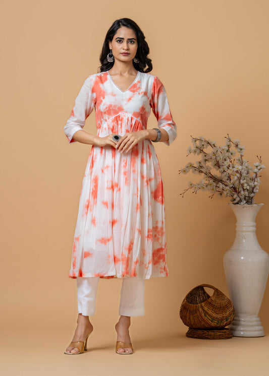 peach tie-dye cotton kurta set front view