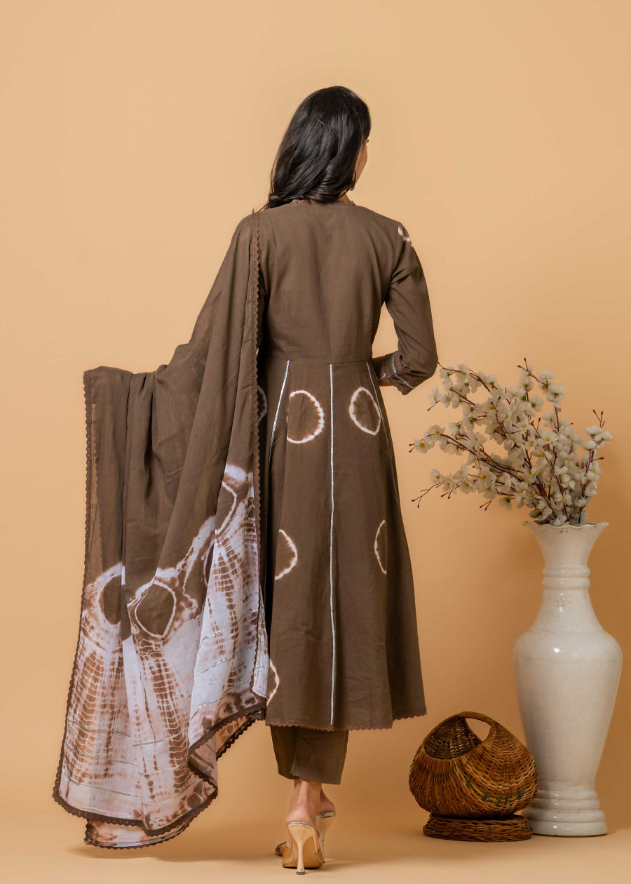 breathable brown cotton ethnic set – side view