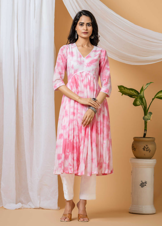 pink tie-dye cotton kurta set front view