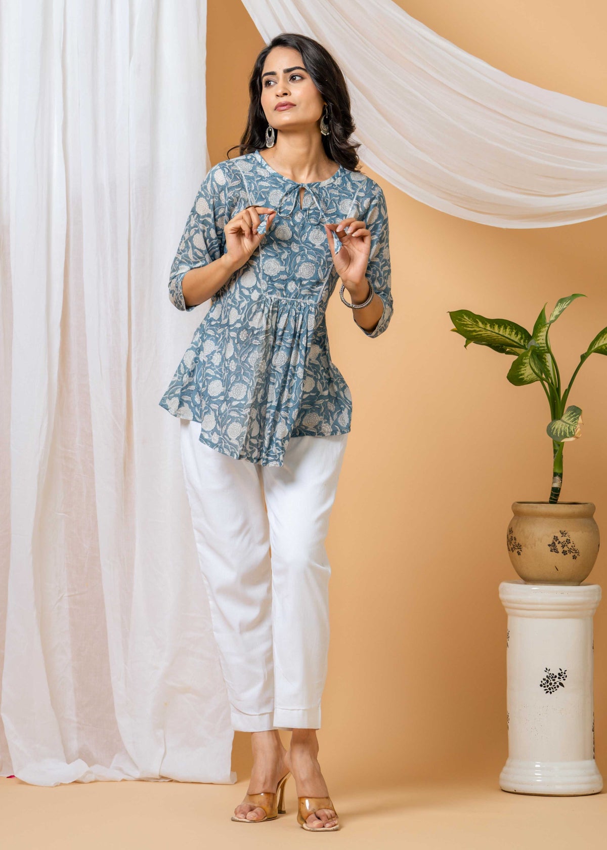 breathable cotton top and pant set for women