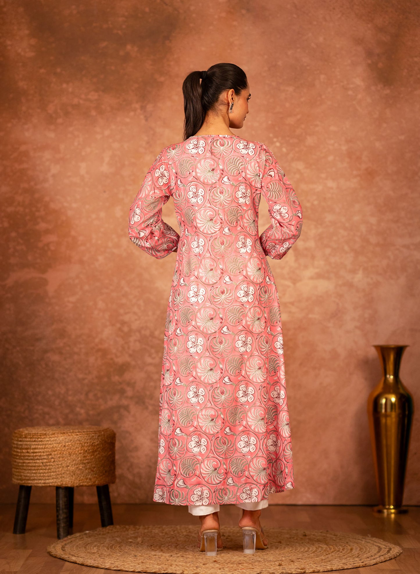 Pink Hand Block Printed Kurta Set