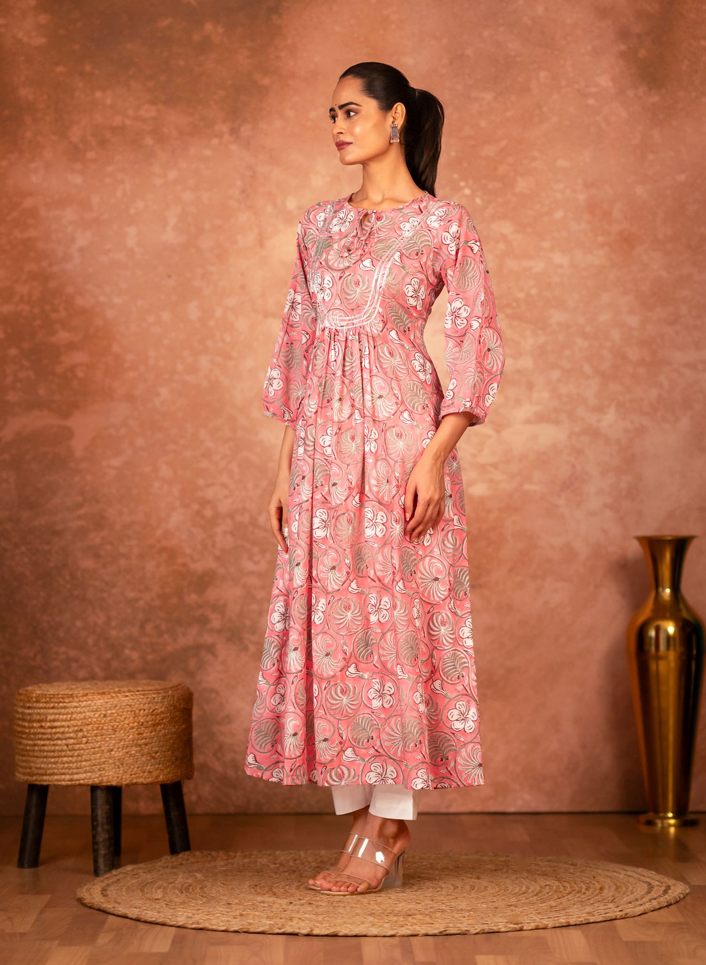 Pink Hand Block Printed Kurta Set