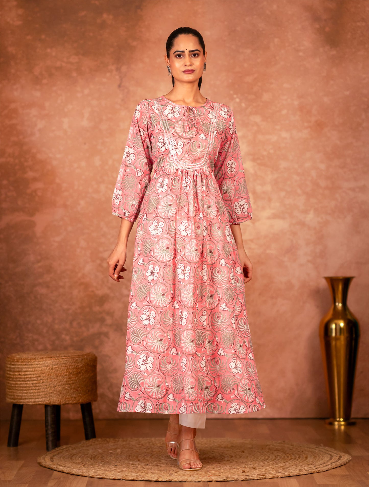 Pink Hand Block Printed Kurta Set