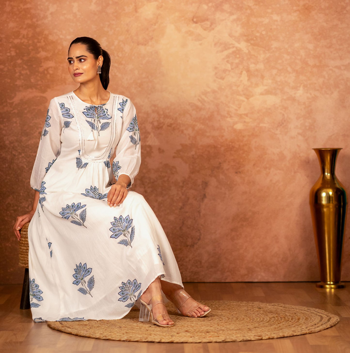 Off-White Blue Hand Block Printed Kurta set