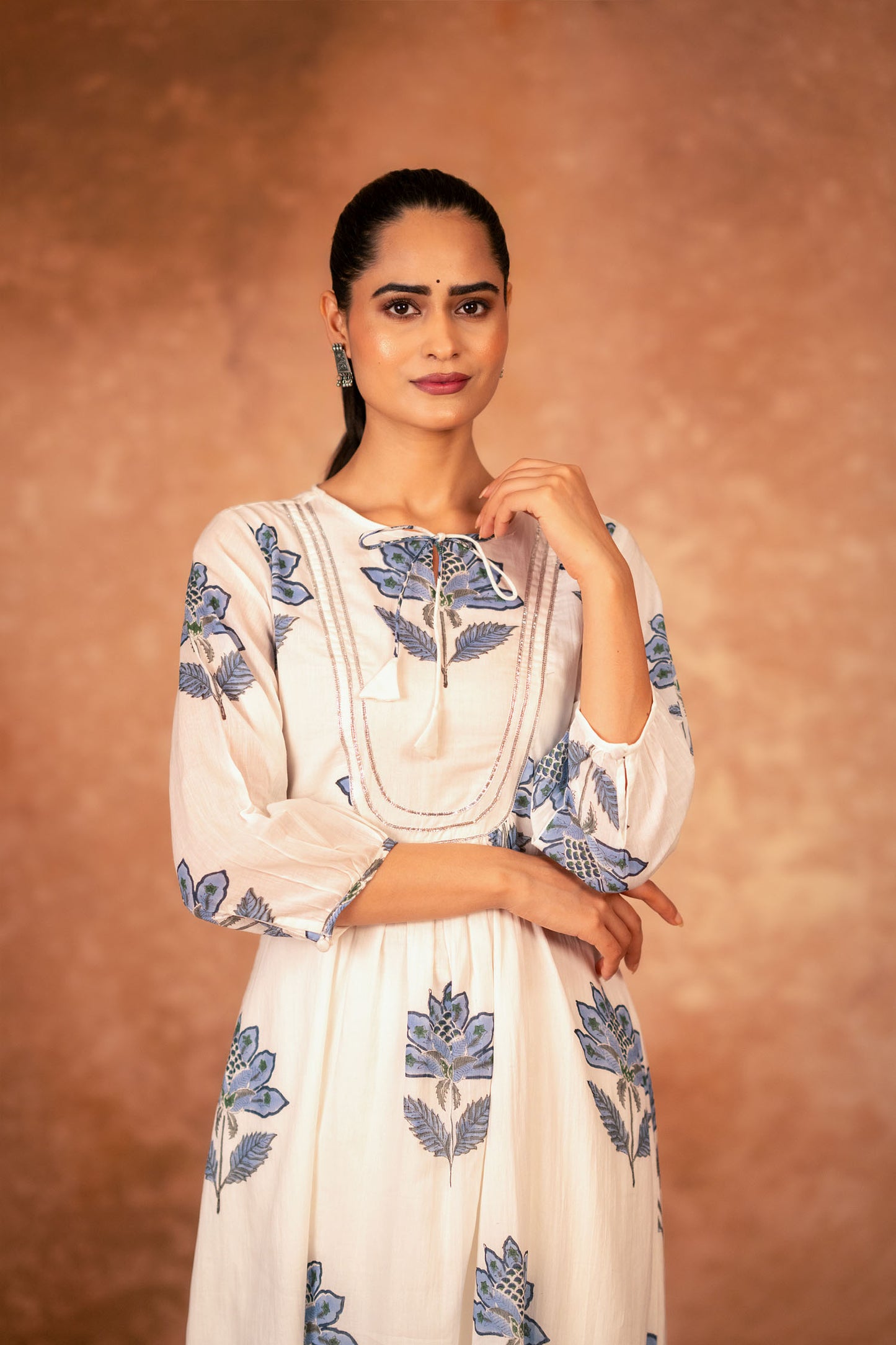 Off-White Blue Hand Block Printed Kurta set