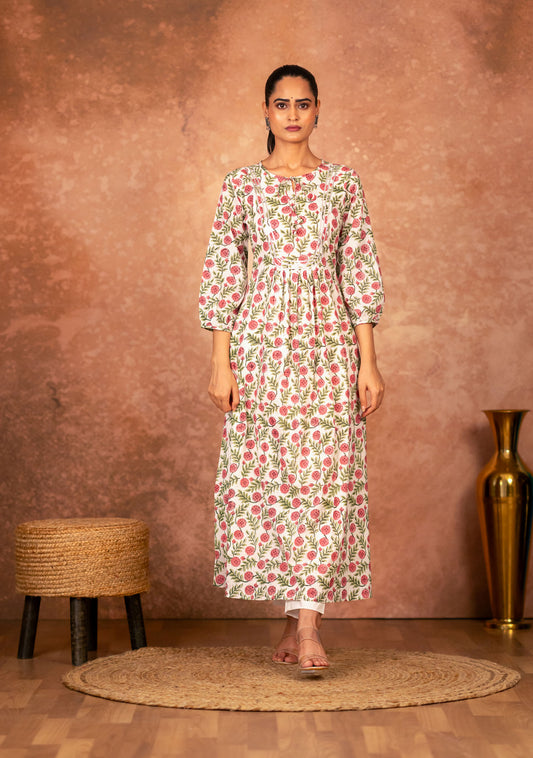 traditional red green floral printed cotton kurta set by Sivi Collection
