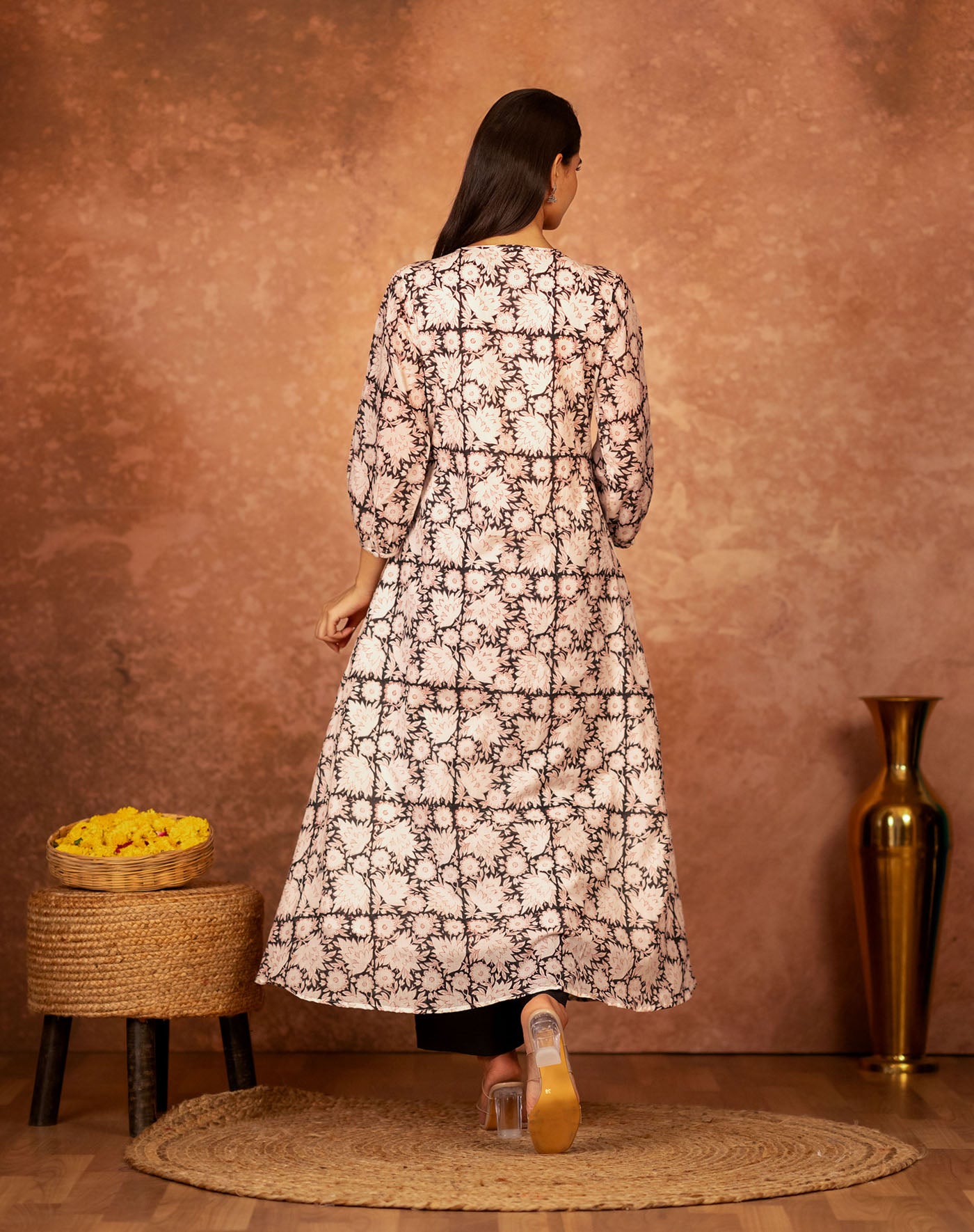 ethnic black two piece cotton set hand block printing