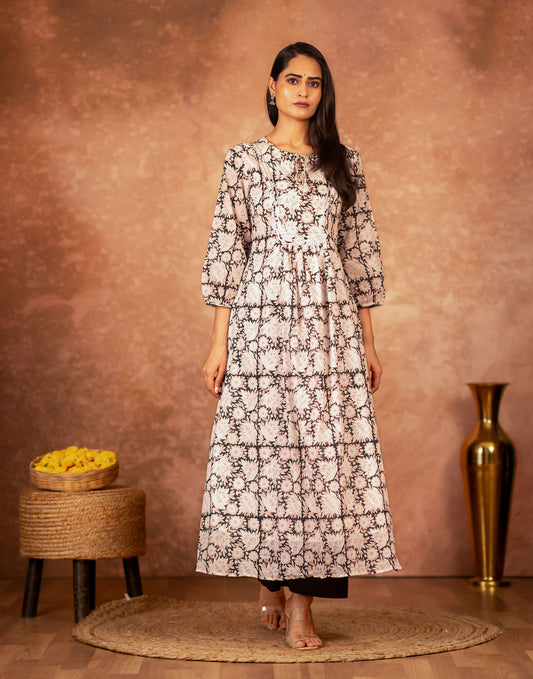 black hand block printed kurta palazzo set