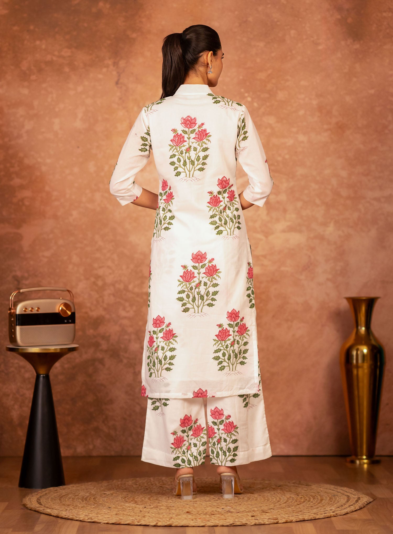 soft breathable cotton bottom off white with red green block print
