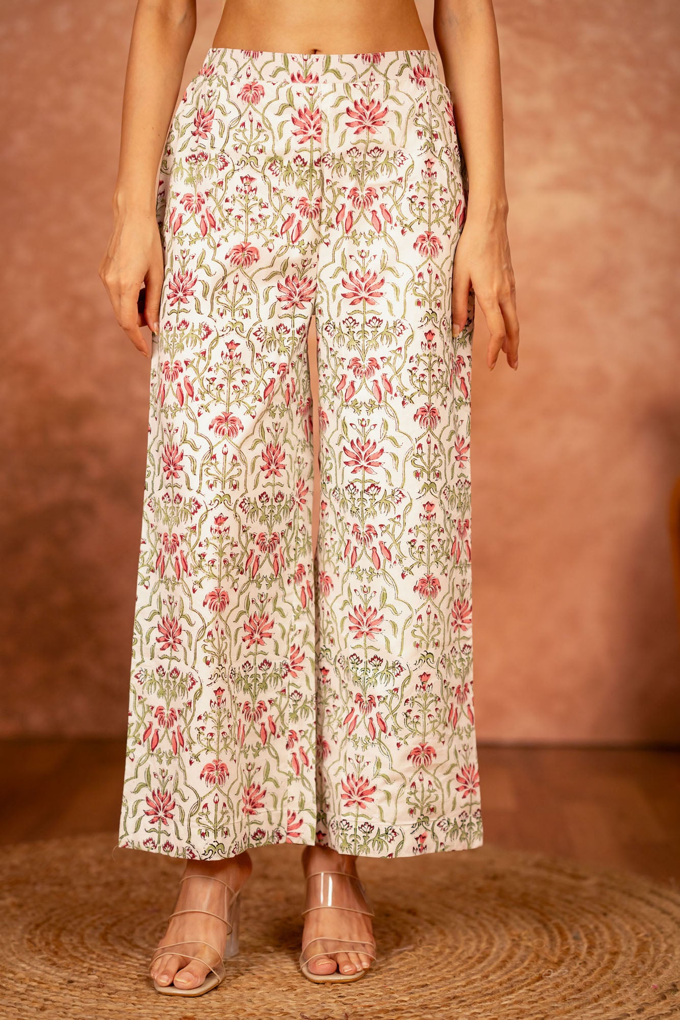 green cotton pants with hand block design