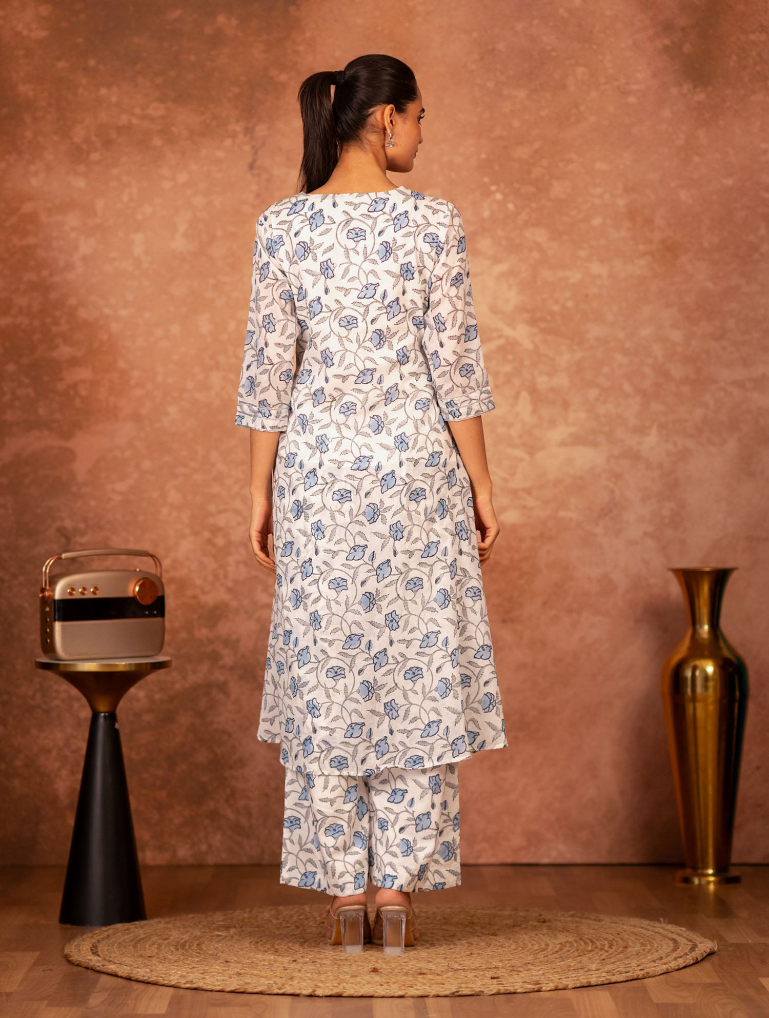 artisan made blue hand-block floral pattern on cotton