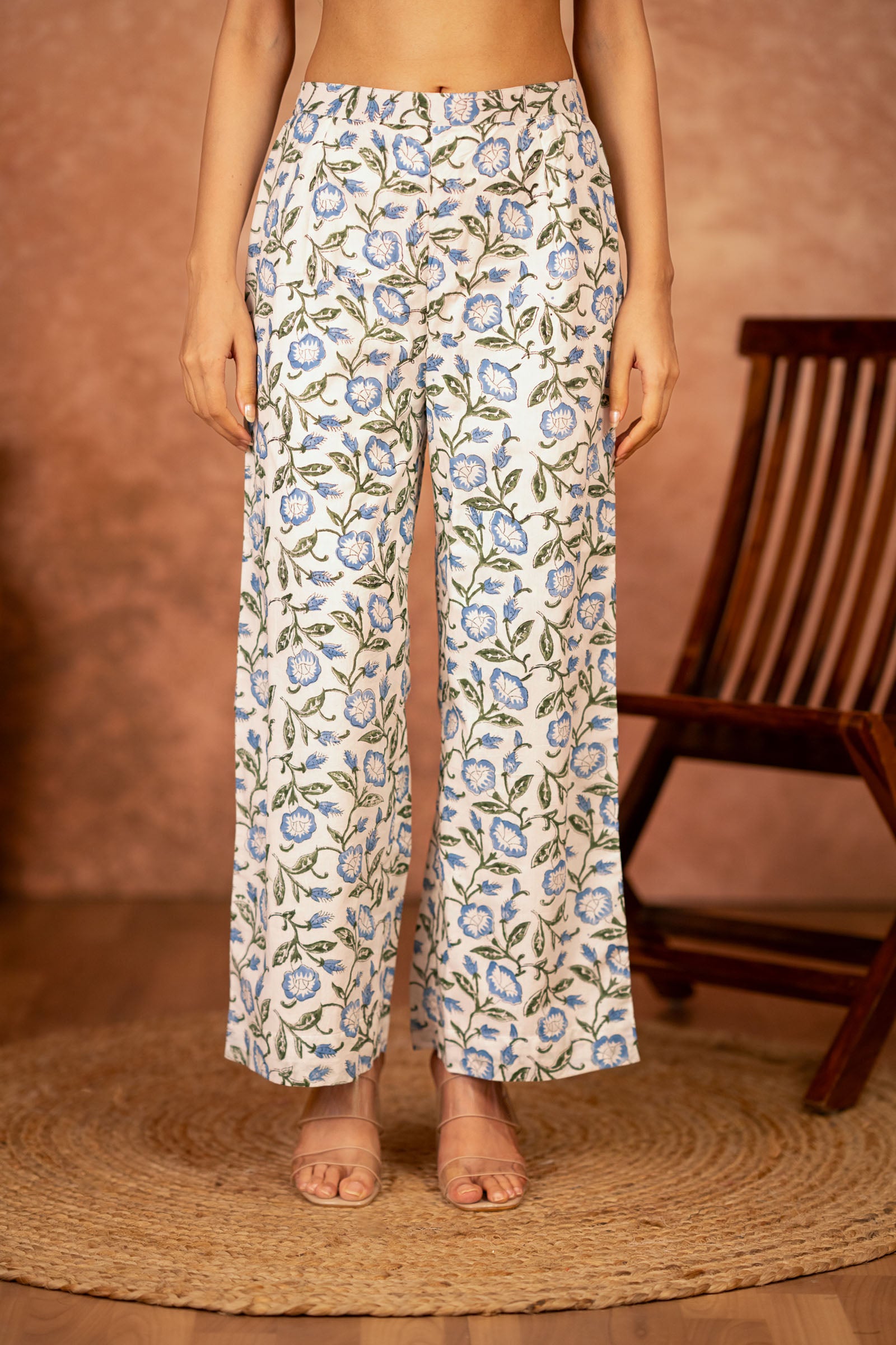 cotton pant blue hand block print bottom wear