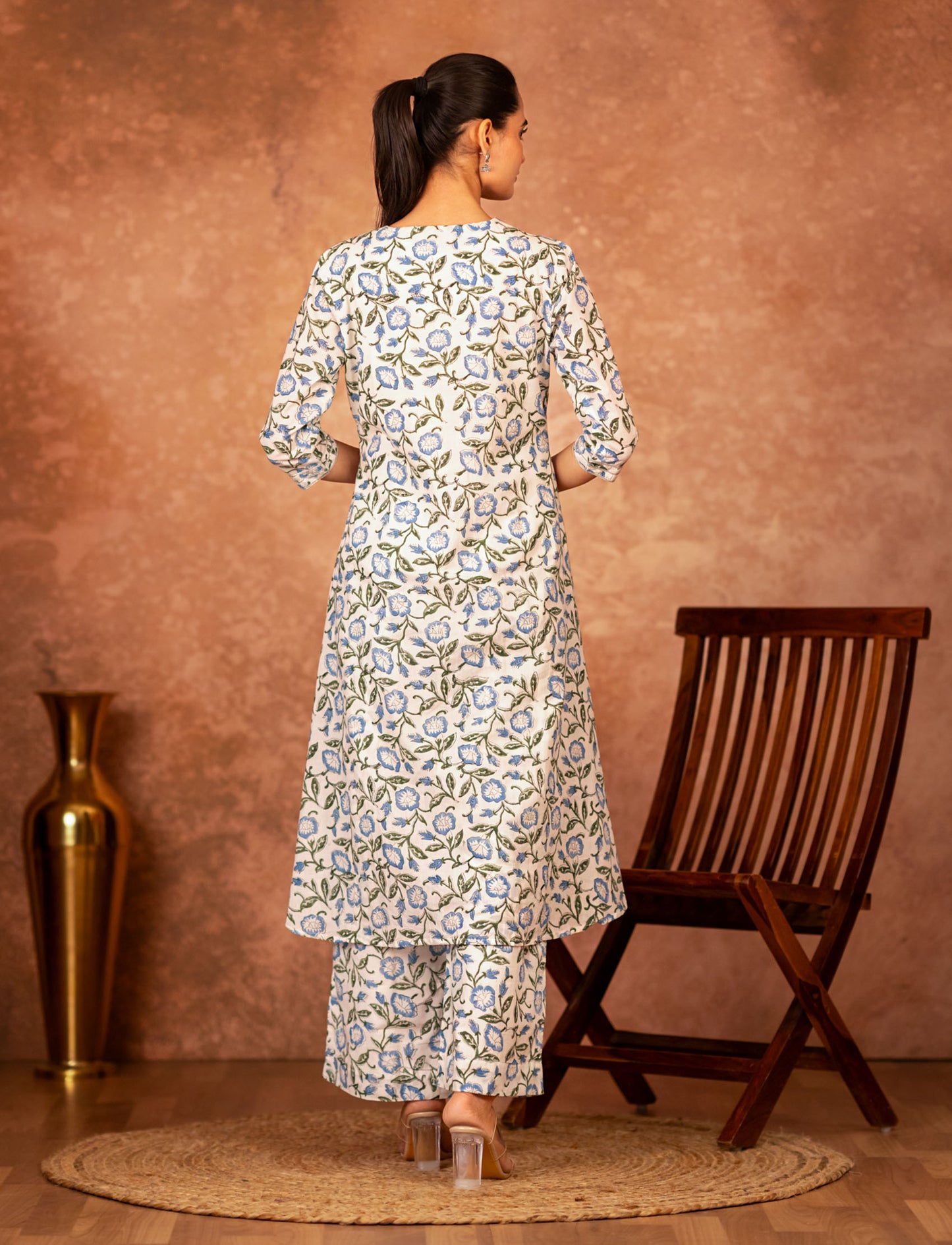 blue ethnic cotton suit set for women handcrafted