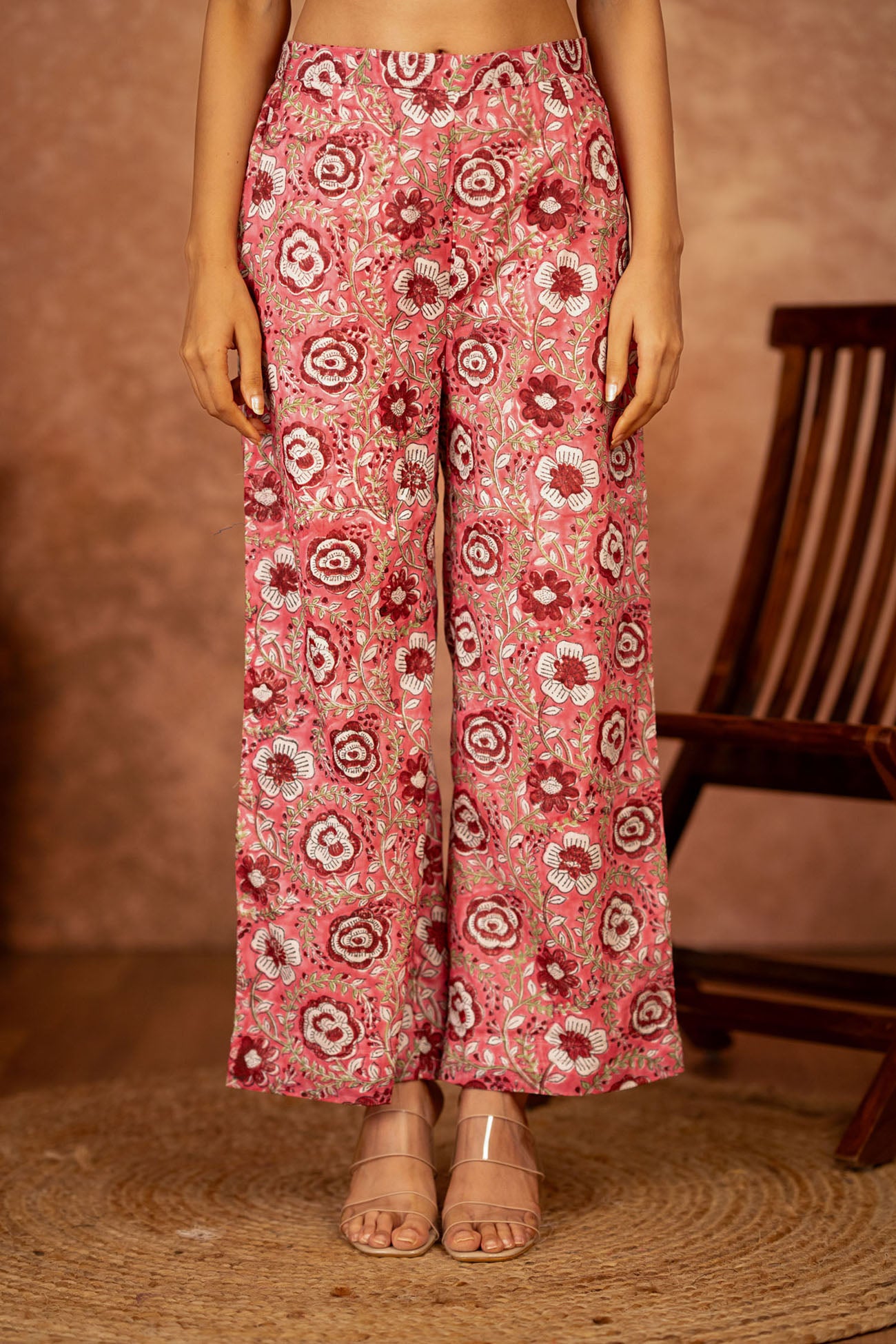 Pink Floral Hand Block Printed Cotton Suit Set of 3