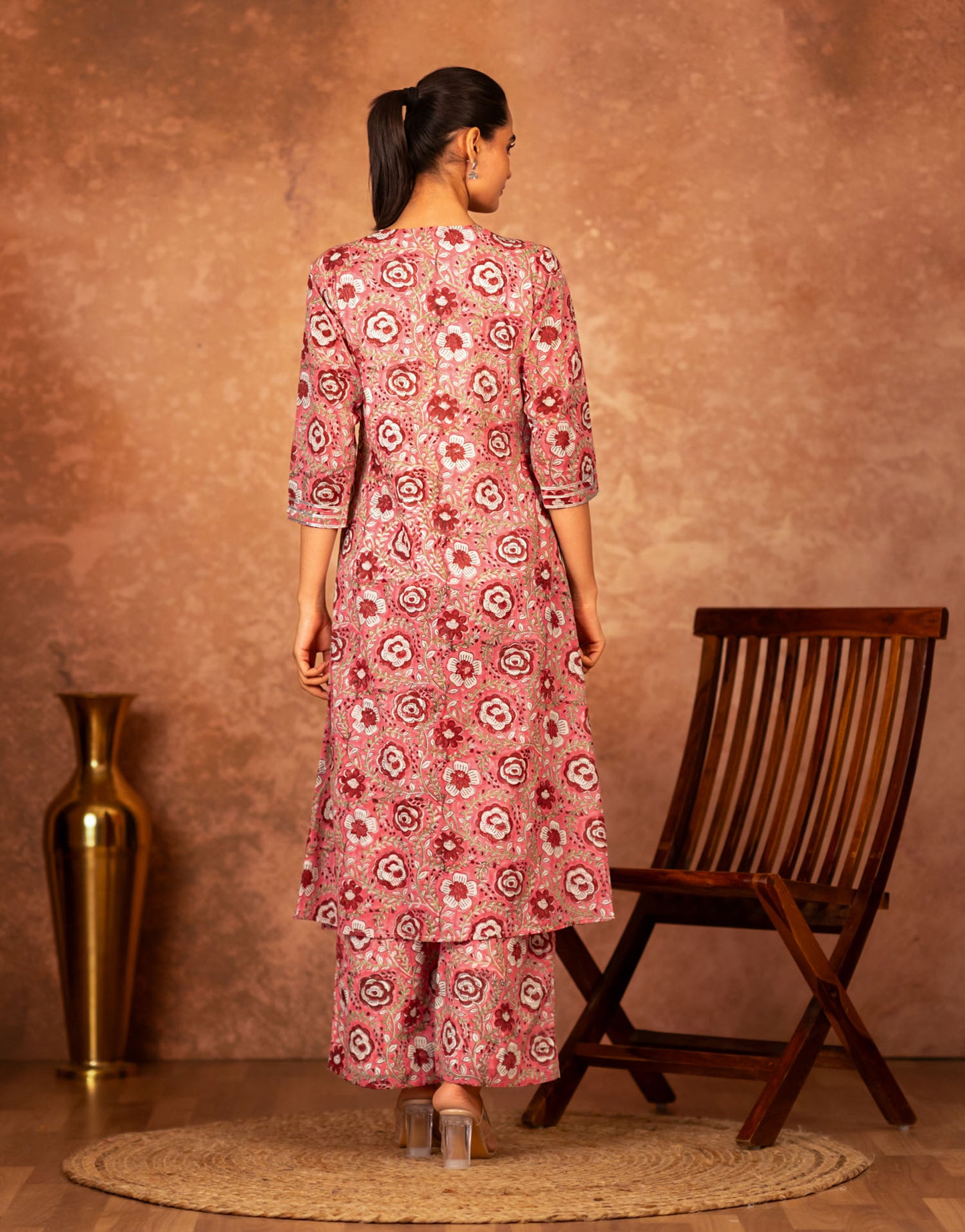 pink cotton pants with hand block print