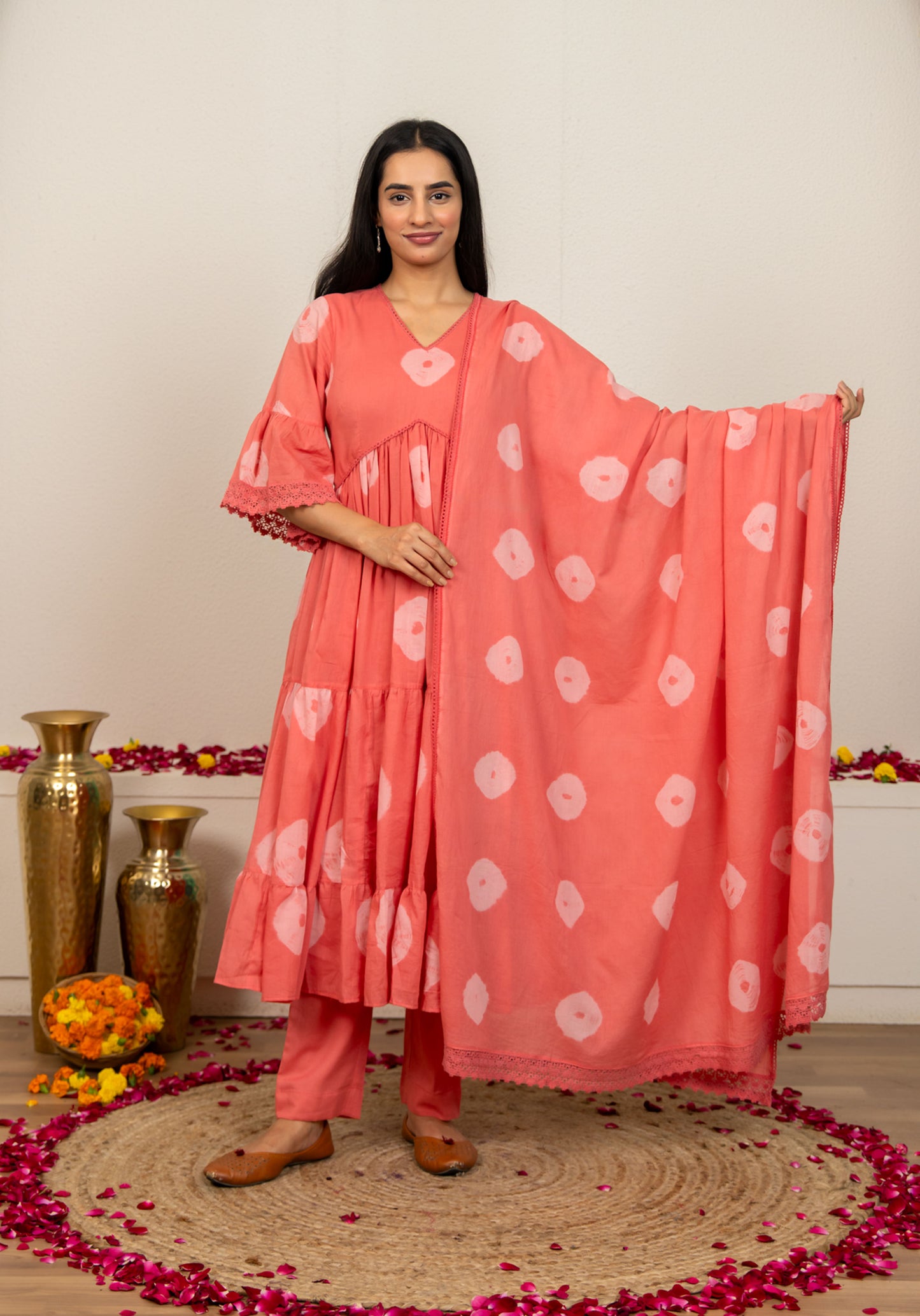 Pink Tie and Dye Cotton Suit - Set of 3