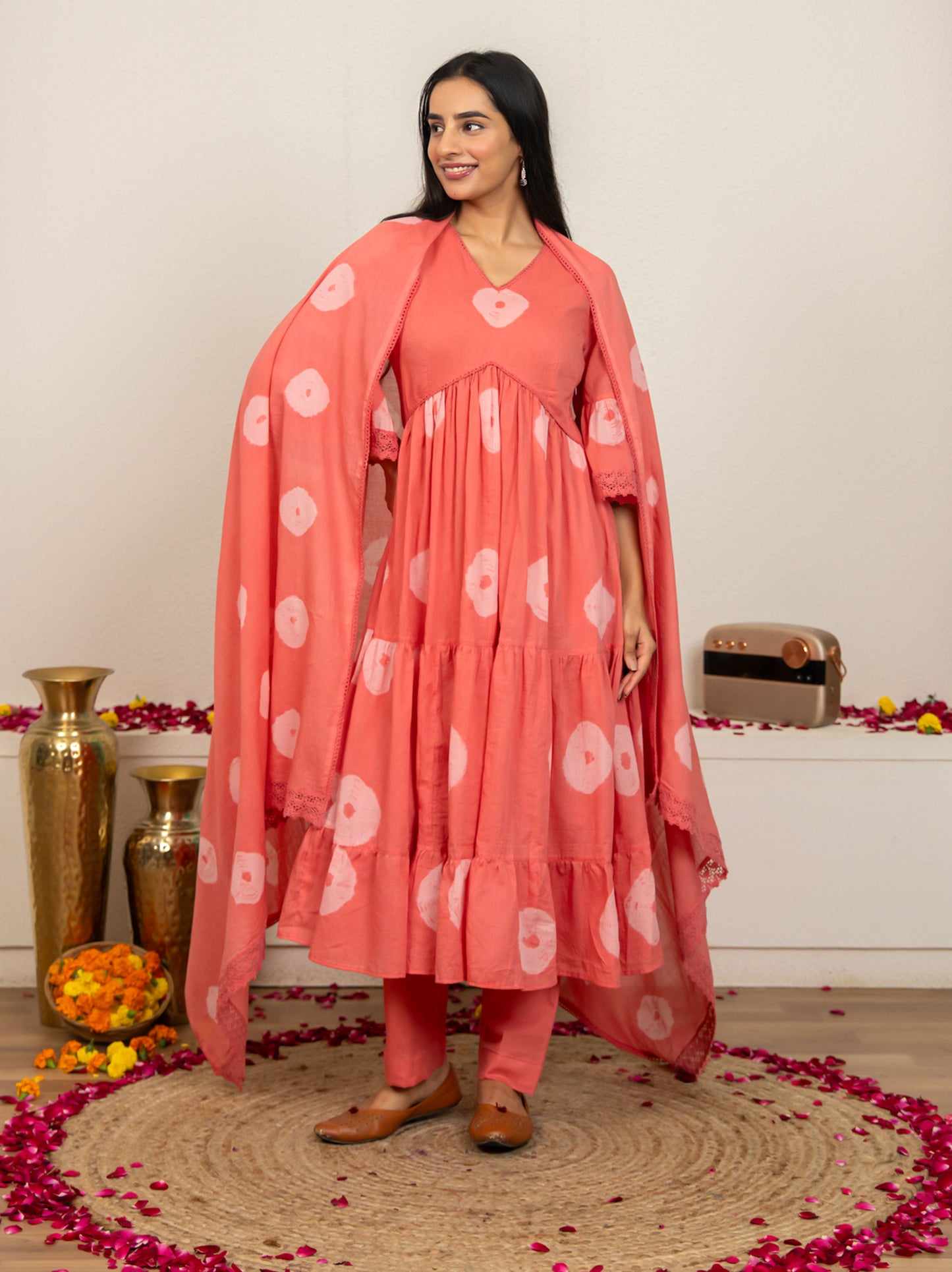 Pink Tie and Dye Cotton Suit - Set of 3
