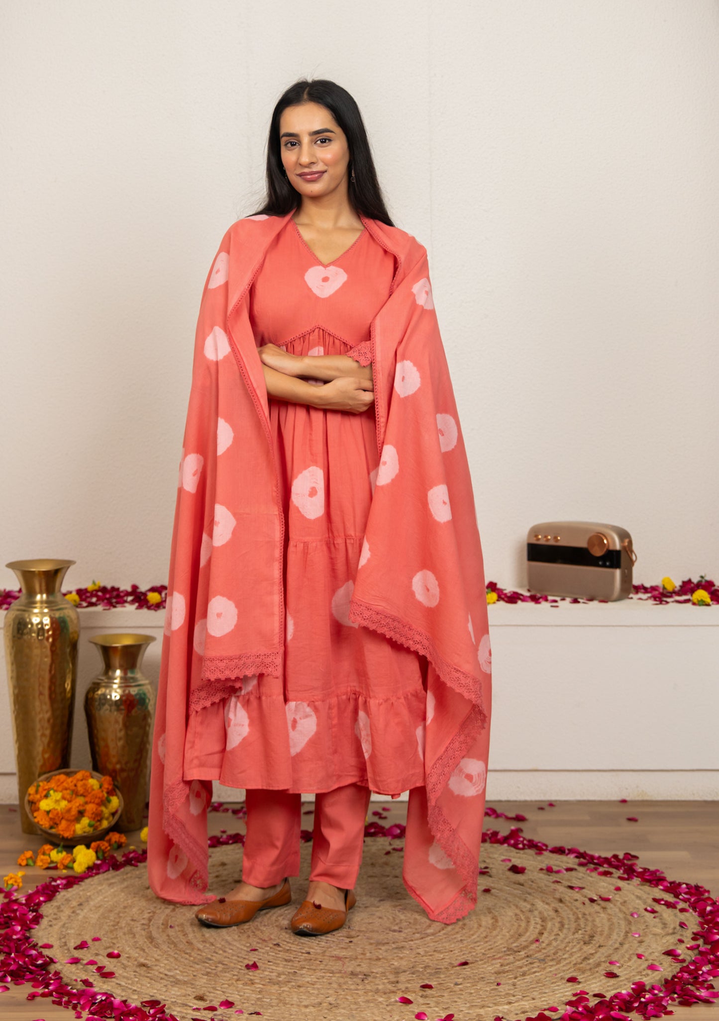 Pink Tie and Dye Cotton Suit - Set of 3
