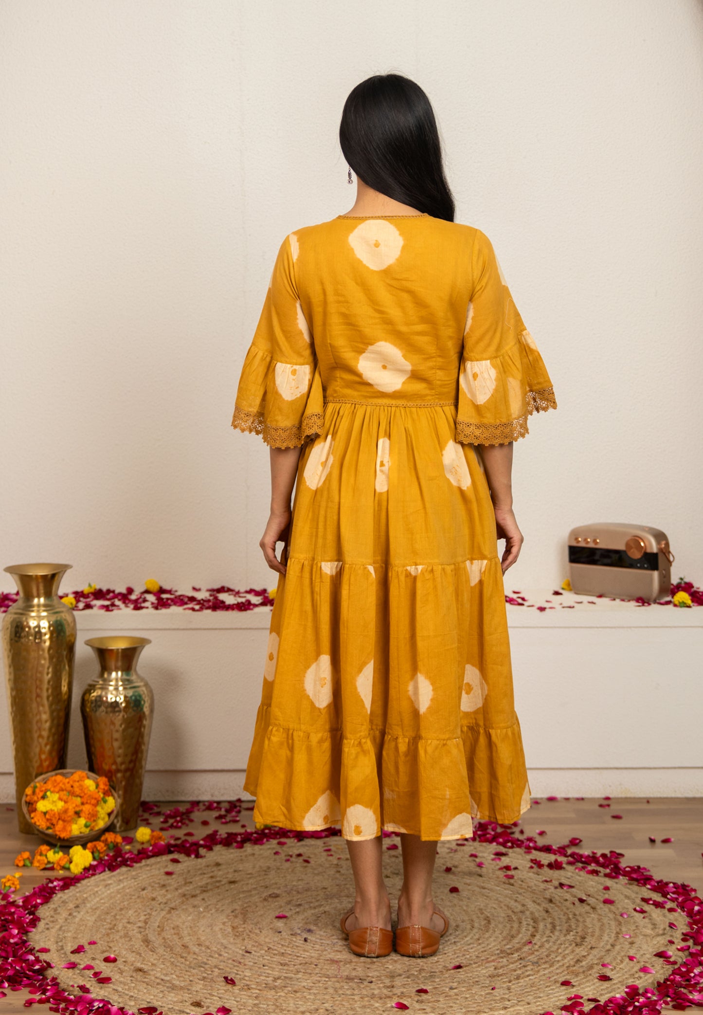 Mustard Yellow Tie and Dye Cotton Dress