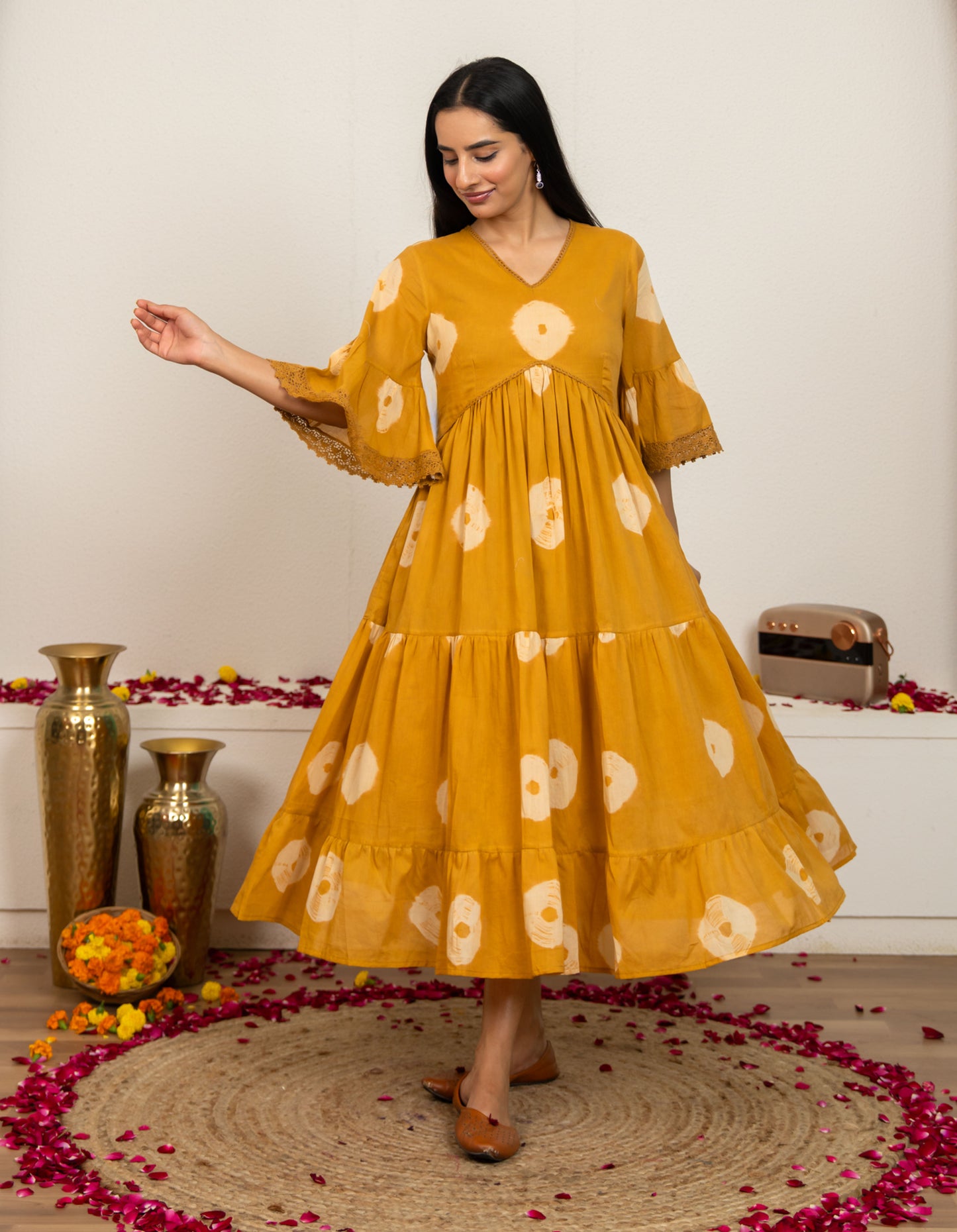 Mustard Yellow Tie and Dye Cotton Dress