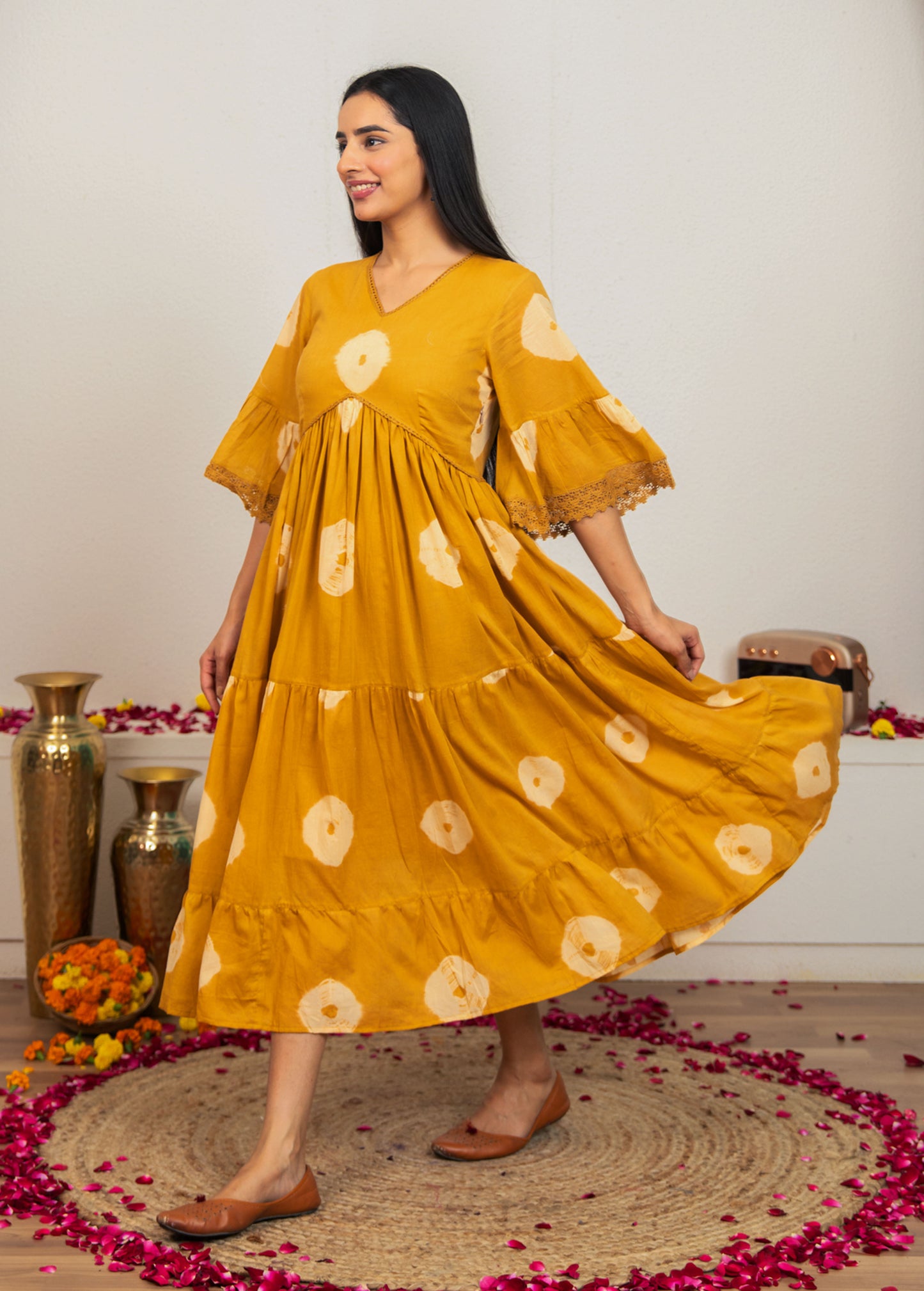 Mustard Yellow Tie and Dye Cotton Dress
