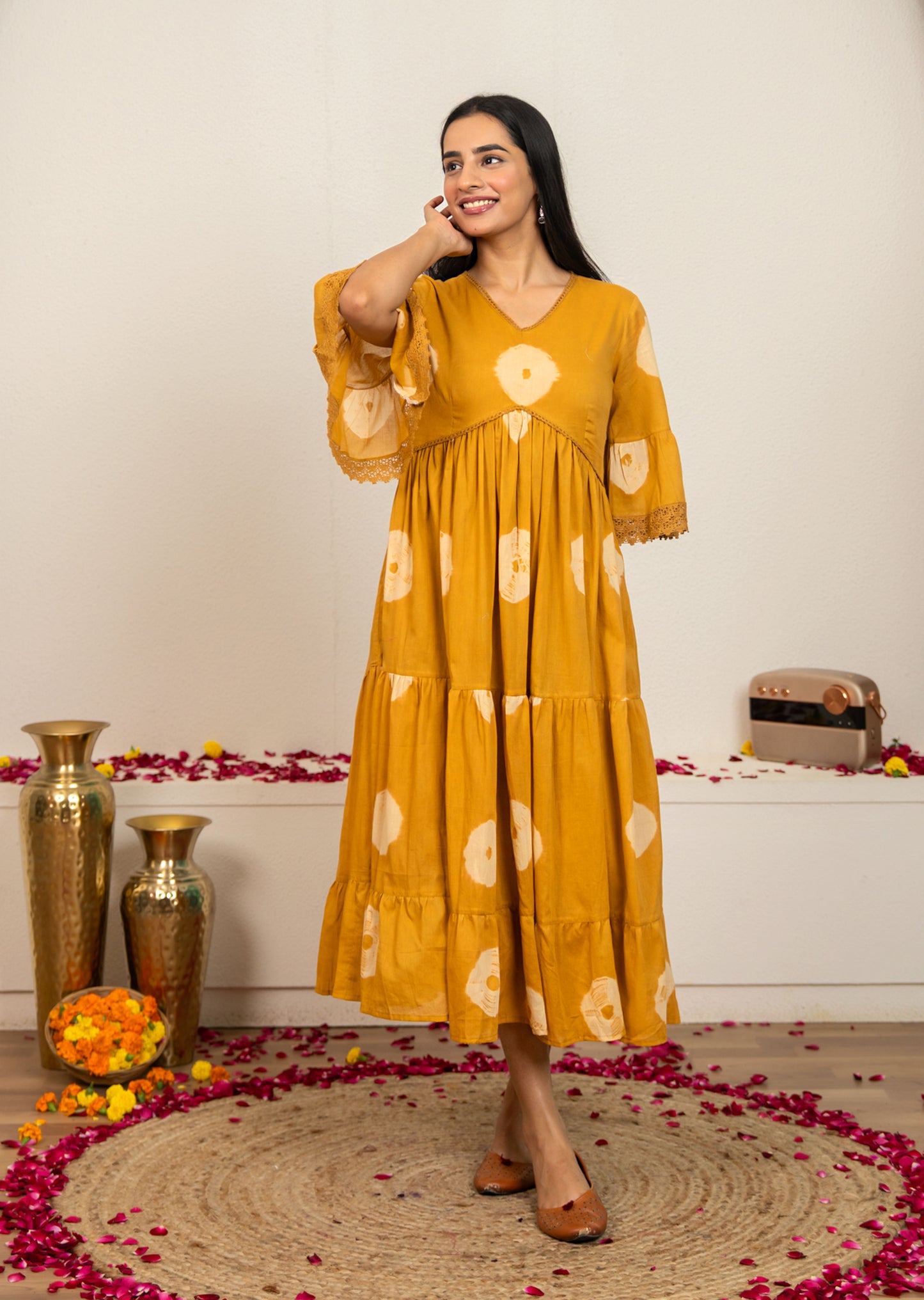 Mustard Yellow Tie and Dye Cotton Dress