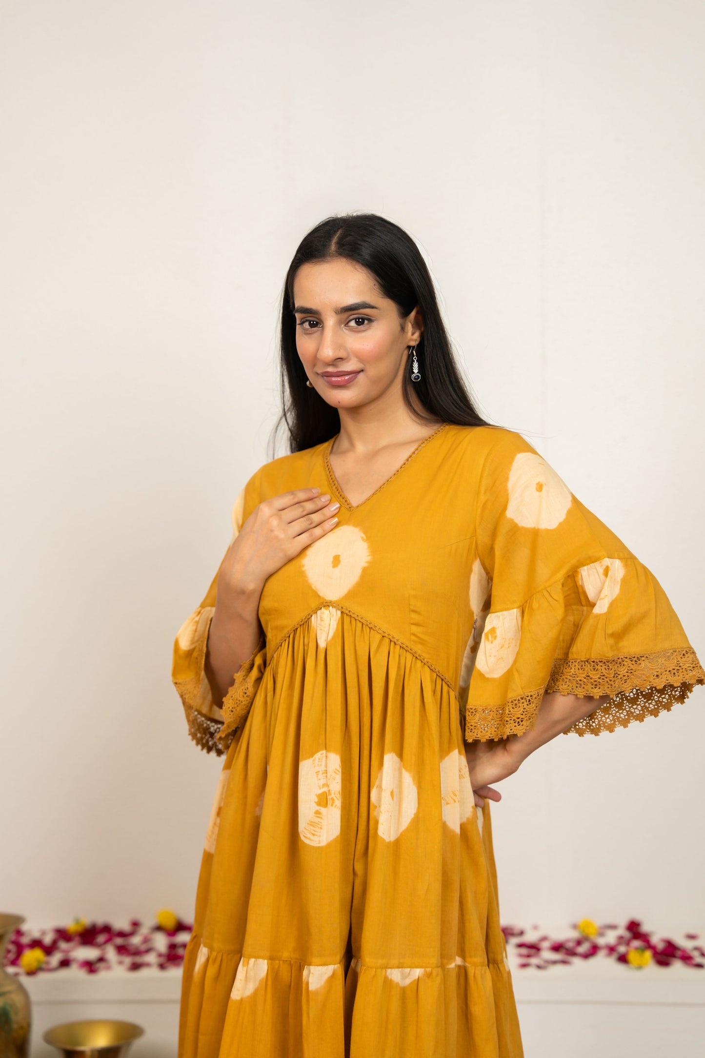 Mustard Yellow Tie and Dye Cotton Dress