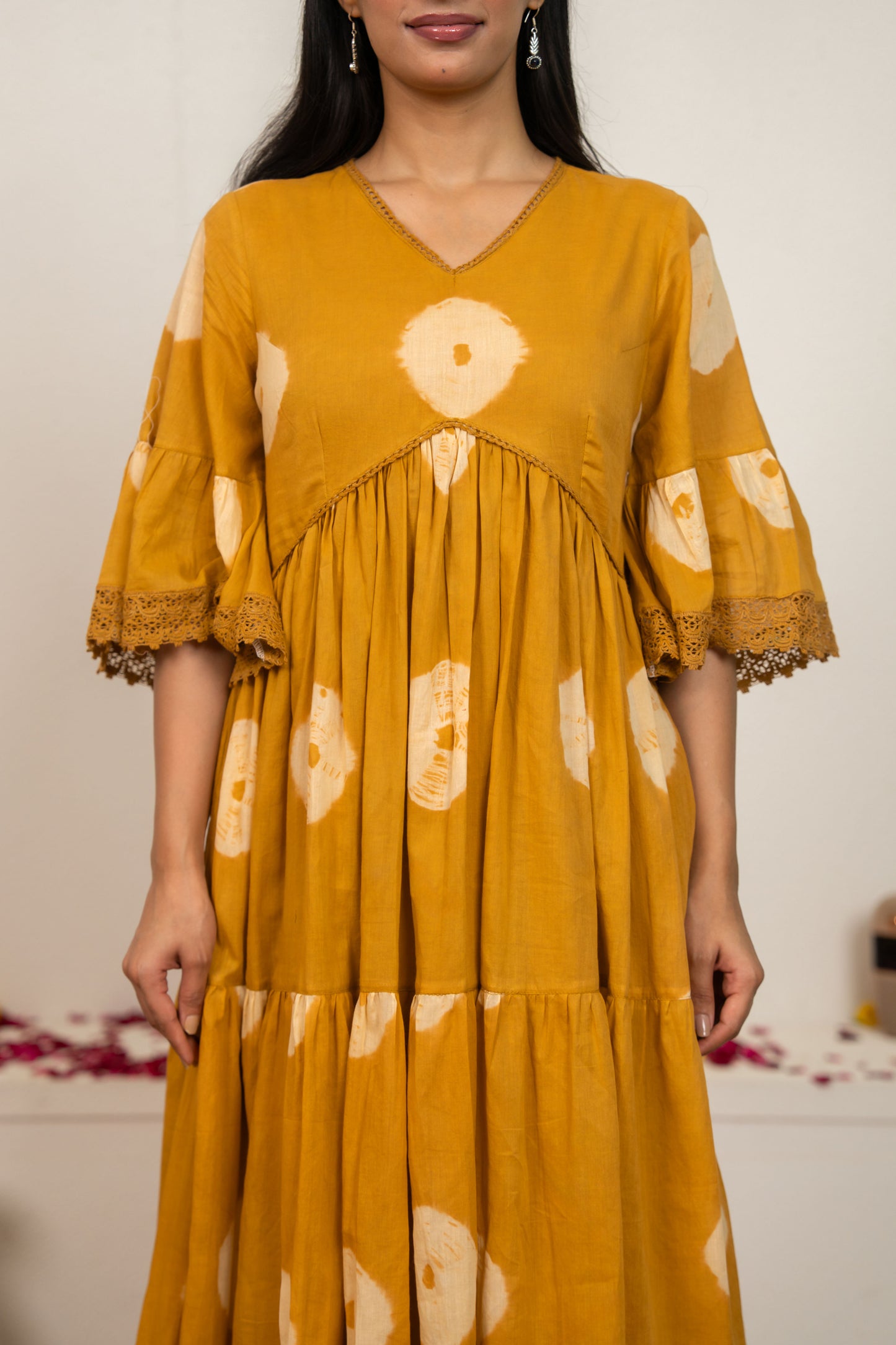 Mustard Yellow Tie and Dye Cotton Suit - Set of 3