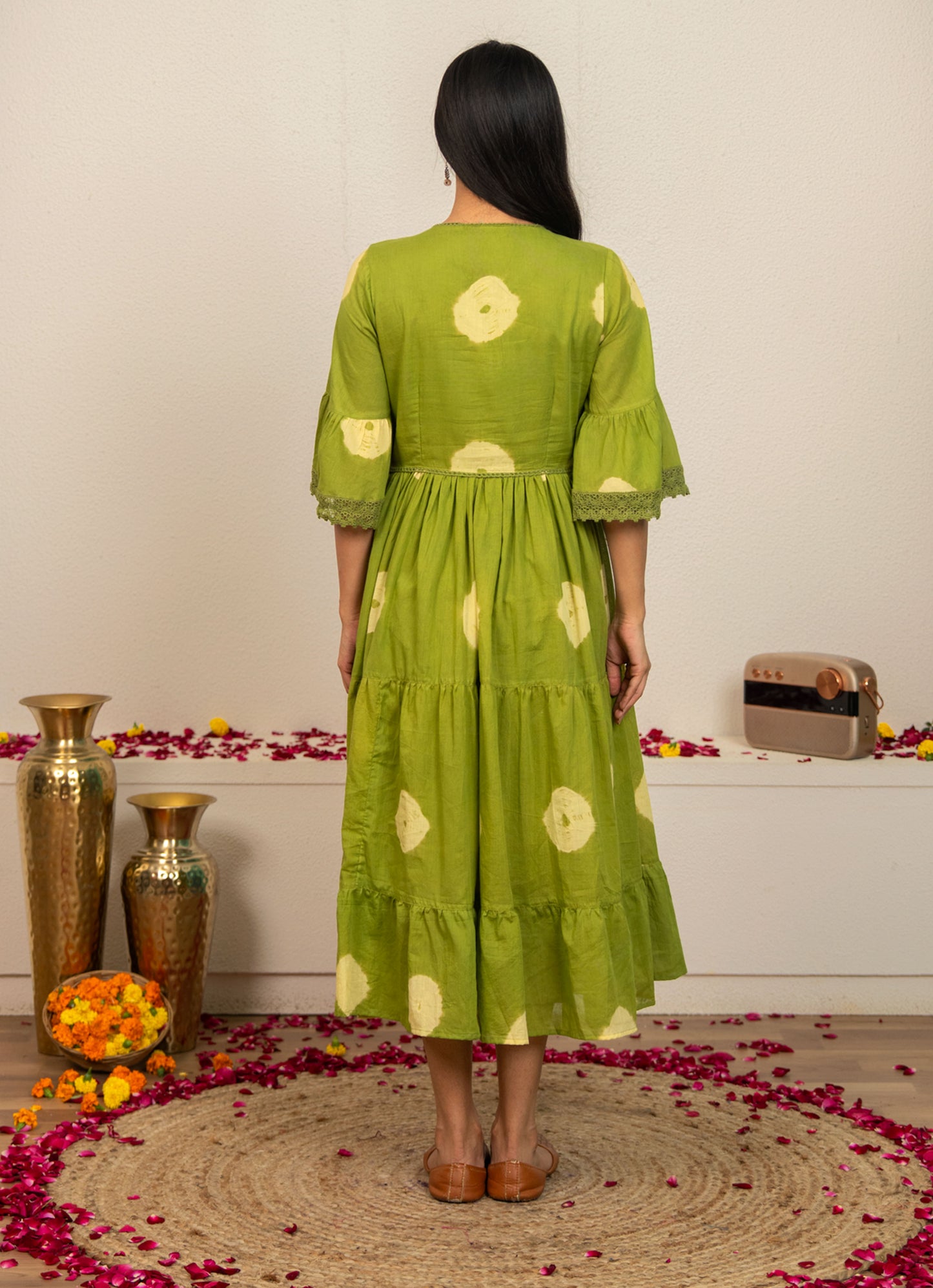 Green Tie and Dye Cotton Dress