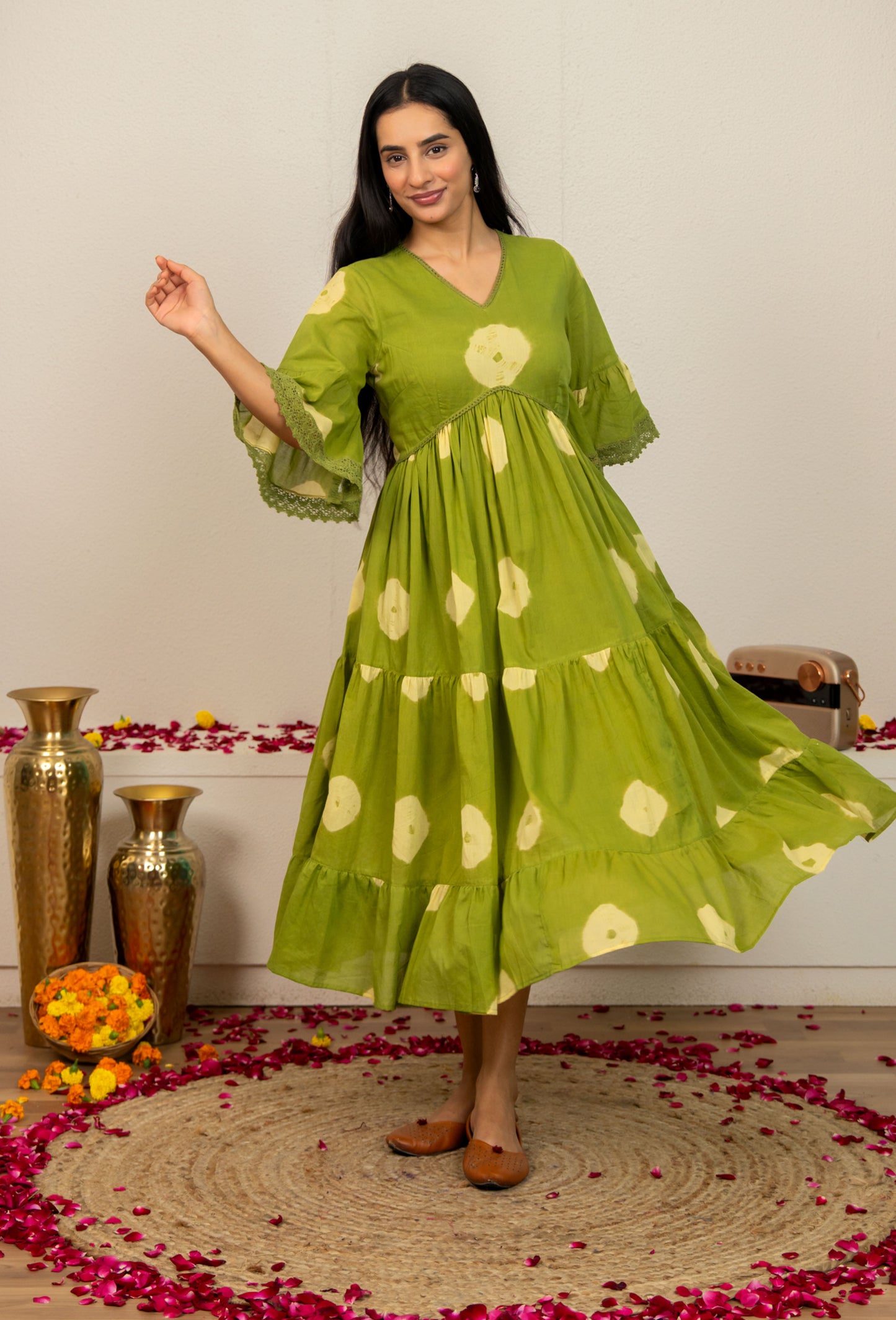 Green Tie and Dye Cotton Dress