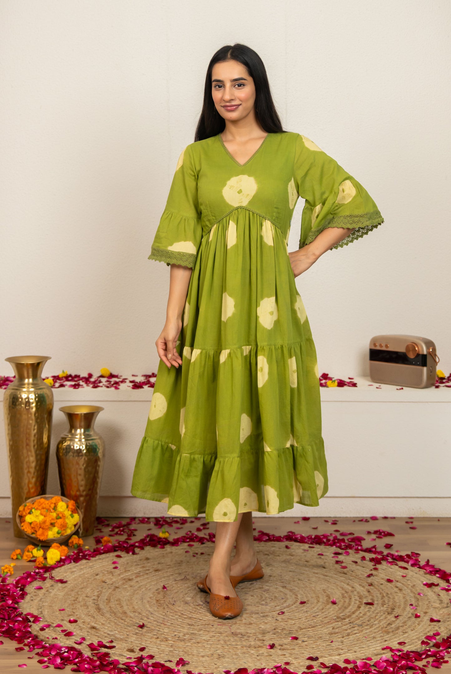 Green Tie and Dye Cotton Dress