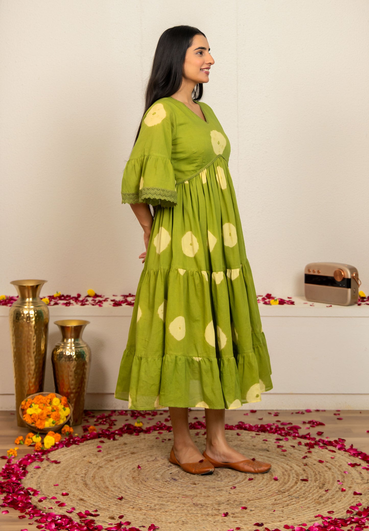 Green Tie and Dye Cotton Dress